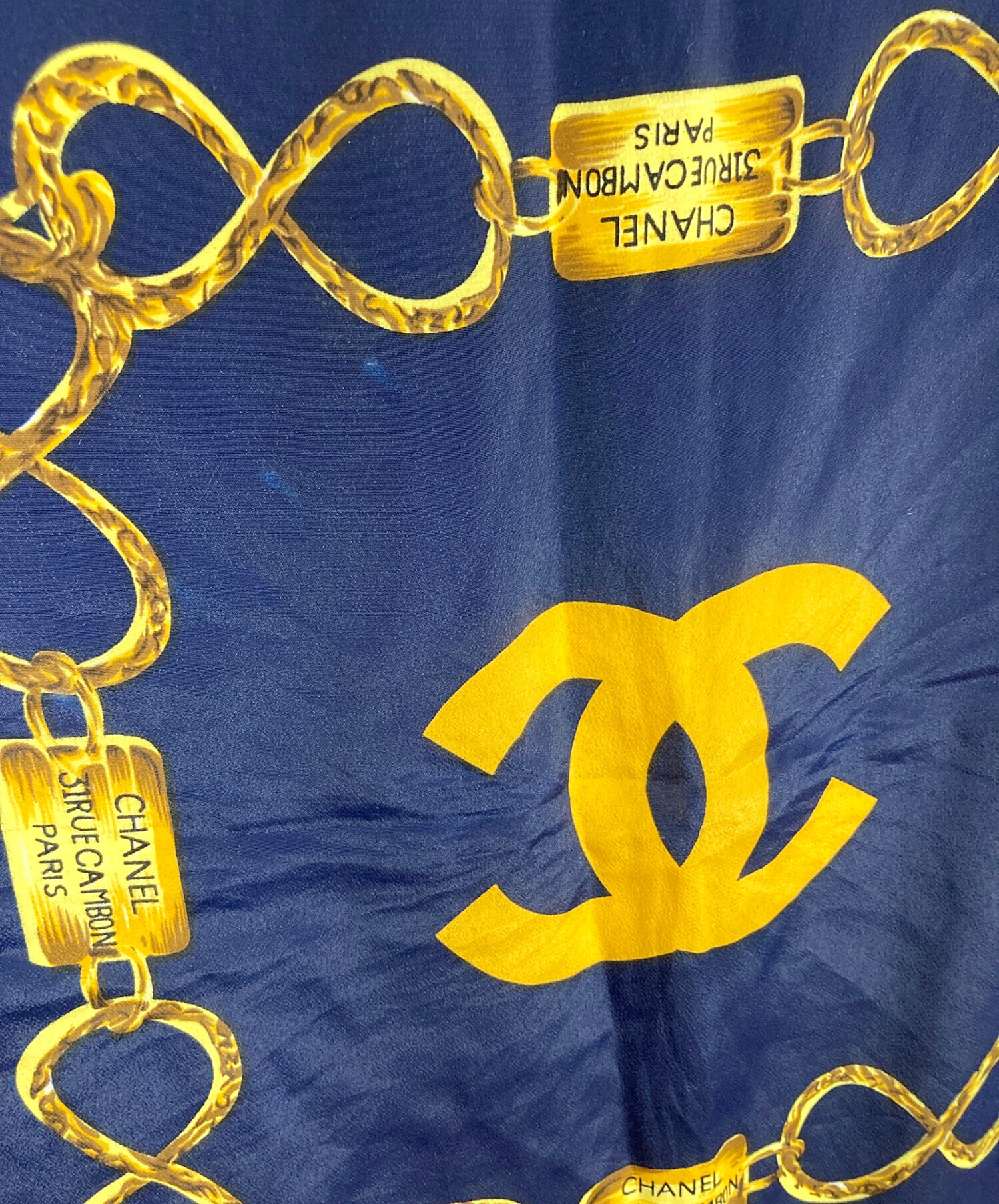 中古・古着通販】CHANEL (シャネル) チェーン柄 スカーフ ネイビー