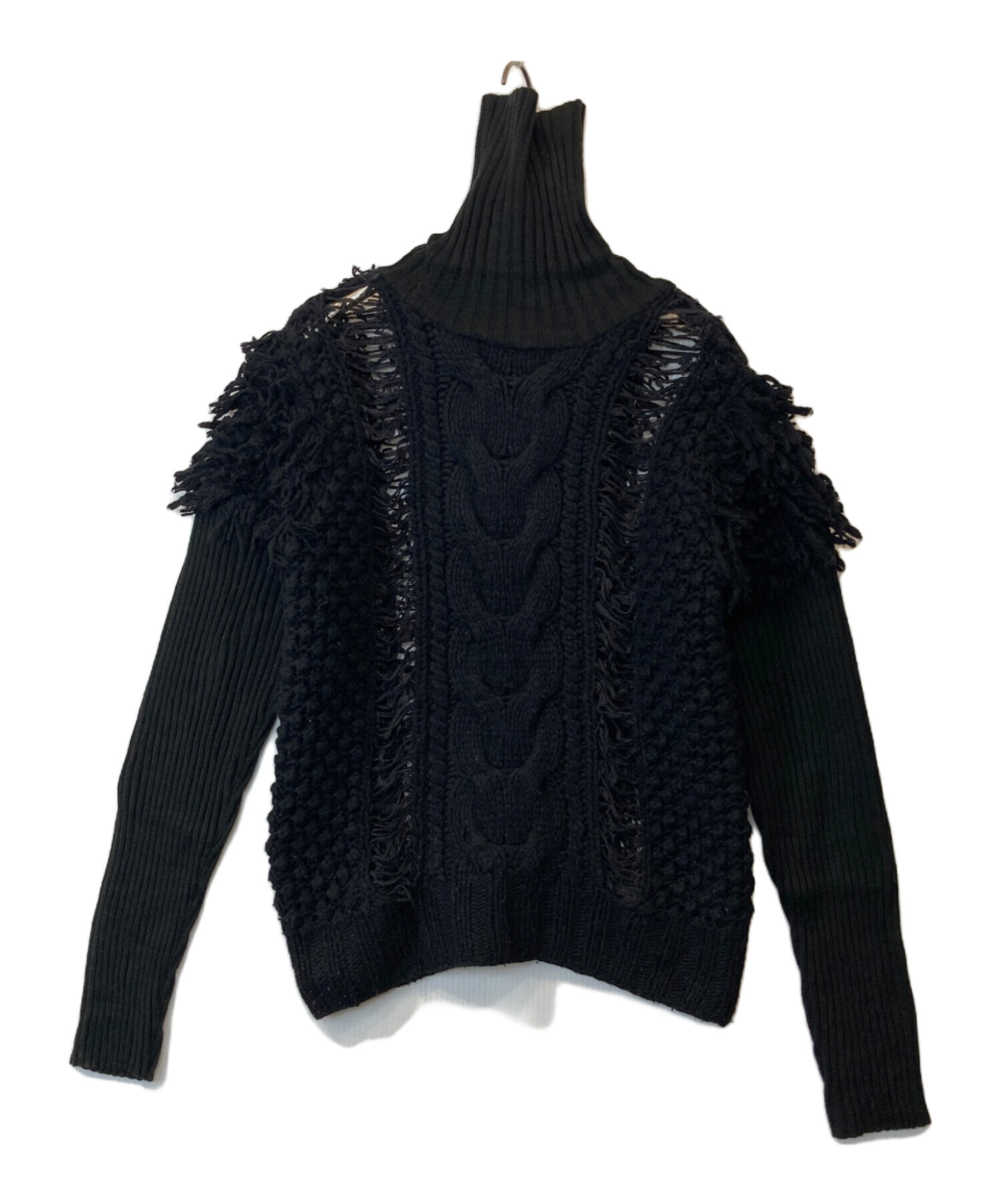 LEINWANDE / フリンジタートルネックニット/FREE/ウール/BLK/0220030514 中古・古着通販】LEINWANDE (ラインヴァンド) フリンジタートルネック