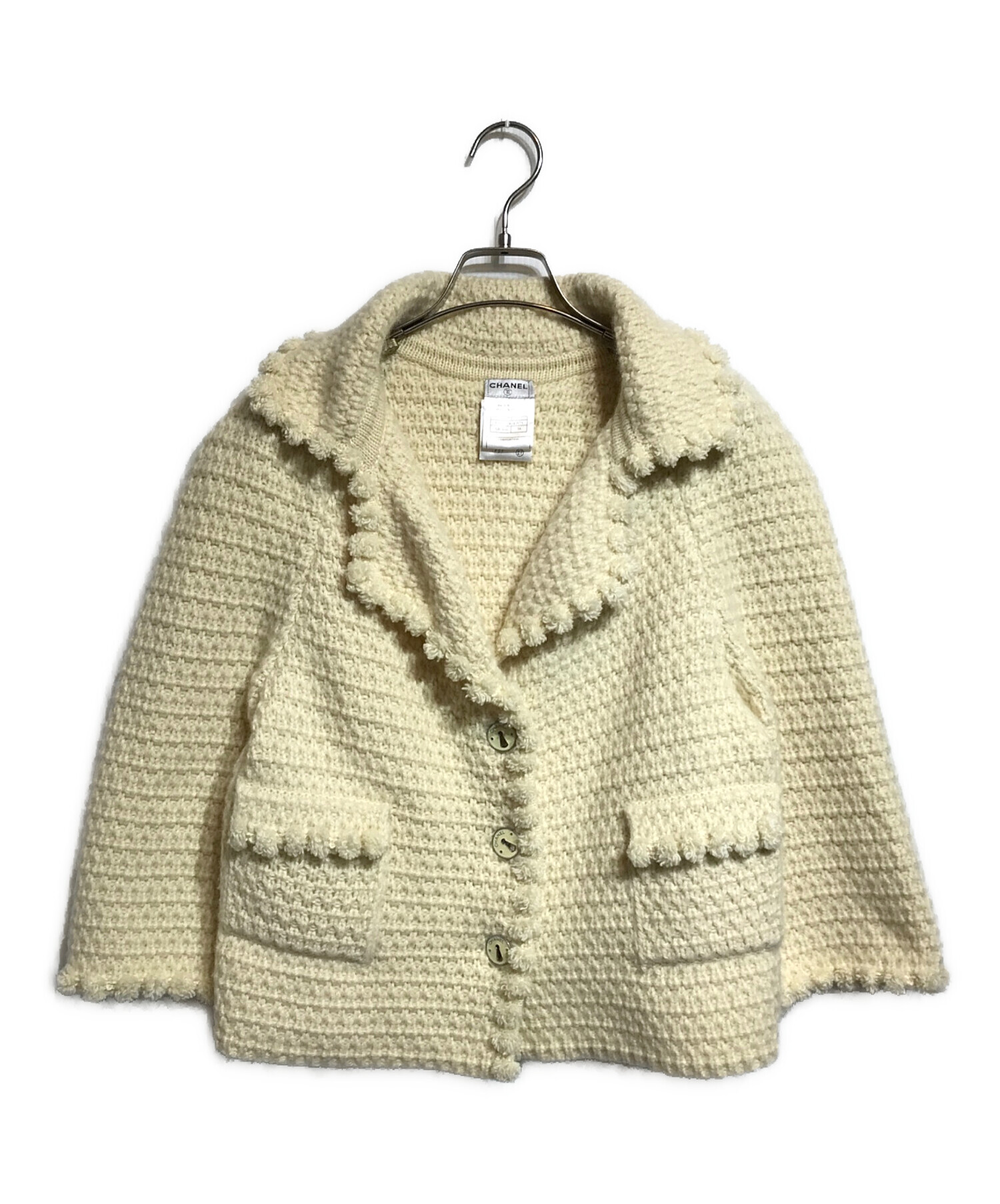 CHANEL アイボリー ジャケット 38 中古・古着通販】CHANEL (シャネル) ニットジャケット アイボリー