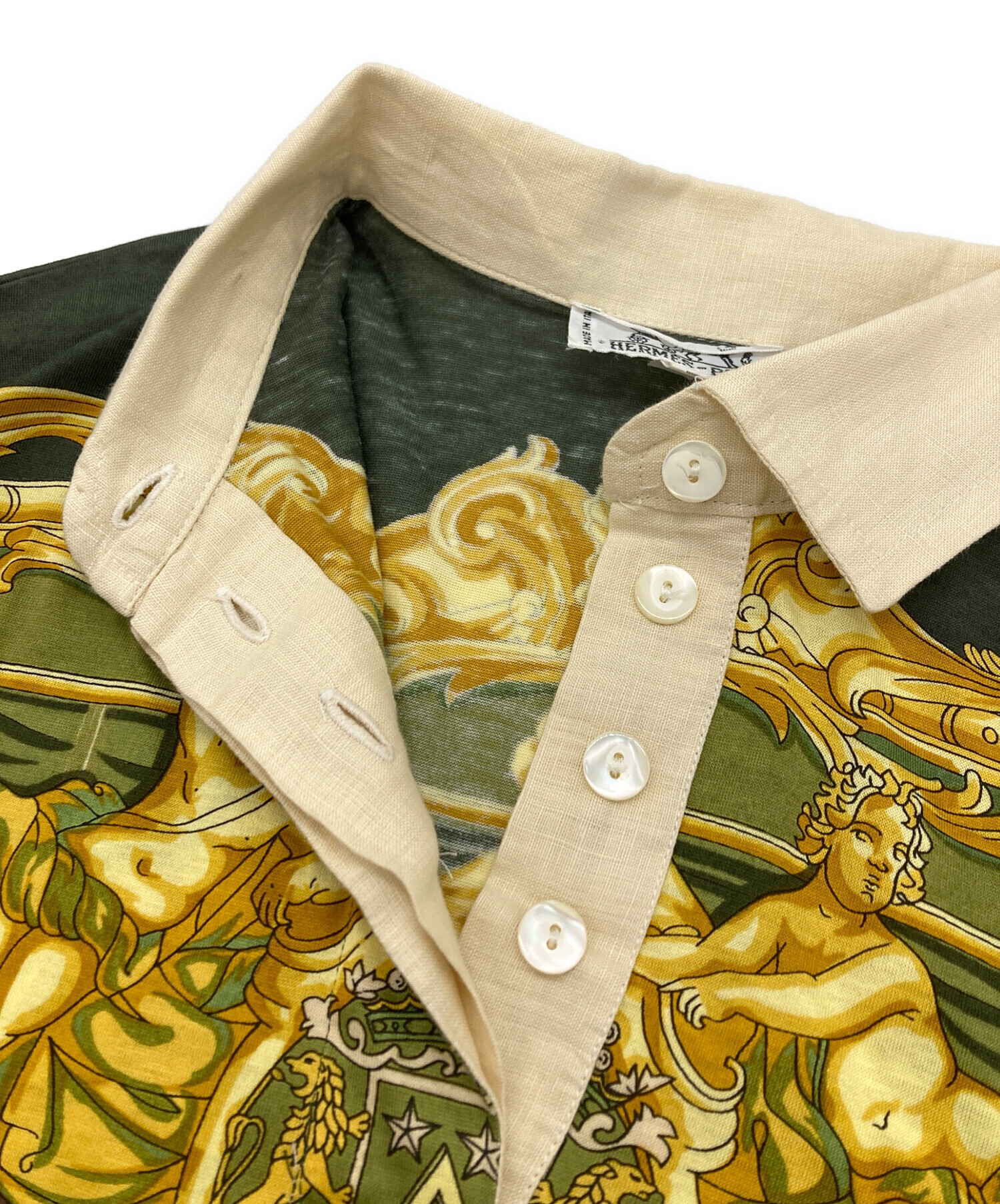 HERMES エルメス シルクスカーフポロシャツ Mサイズ クリーニング済 白