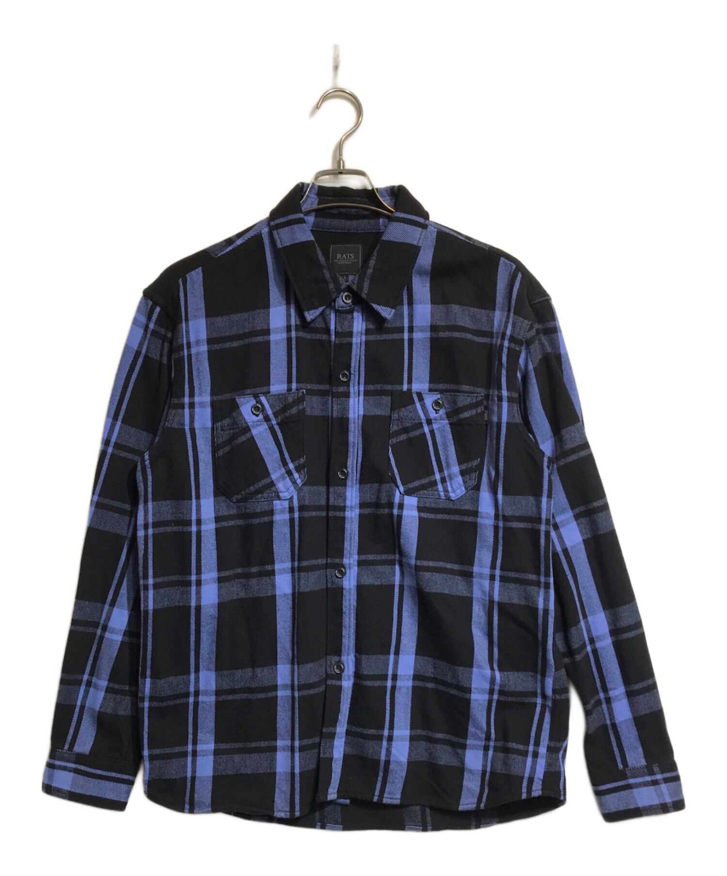中古・古着通販】RATS (ラッツ) BLUE CHECK SHIRT ブラック×ブルー