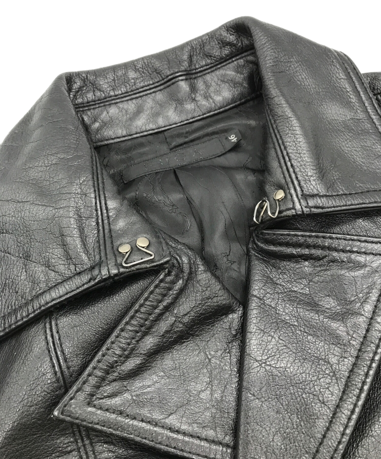 FUGA 黒レザージャケット 46サイズ 中古・古着通販】FUGA (フーガ) ダブルレザージャケット ブラック