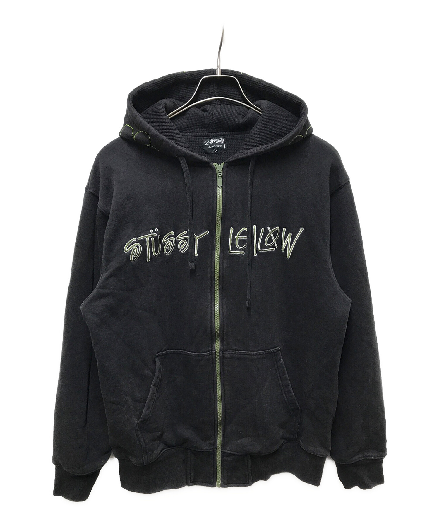 STUSSY×LEILOW スカル 刺繍ロゴ ジップパーカー ブラック XL 中古・古着通販】stussy (ステューシー) LEILOW (レイロー) 総刺繍