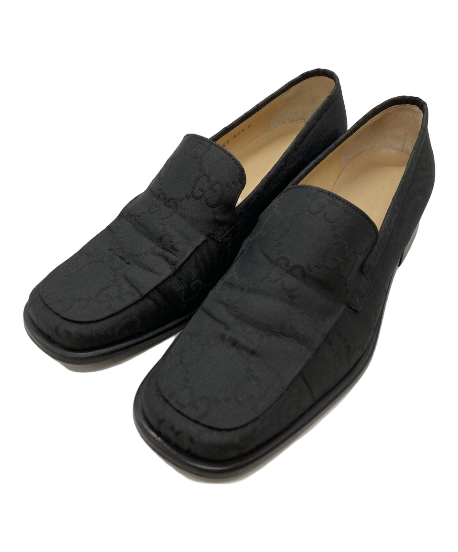 中古・古着通販】GUCCI (グッチ) GGスクエアトゥローファー ブラック 