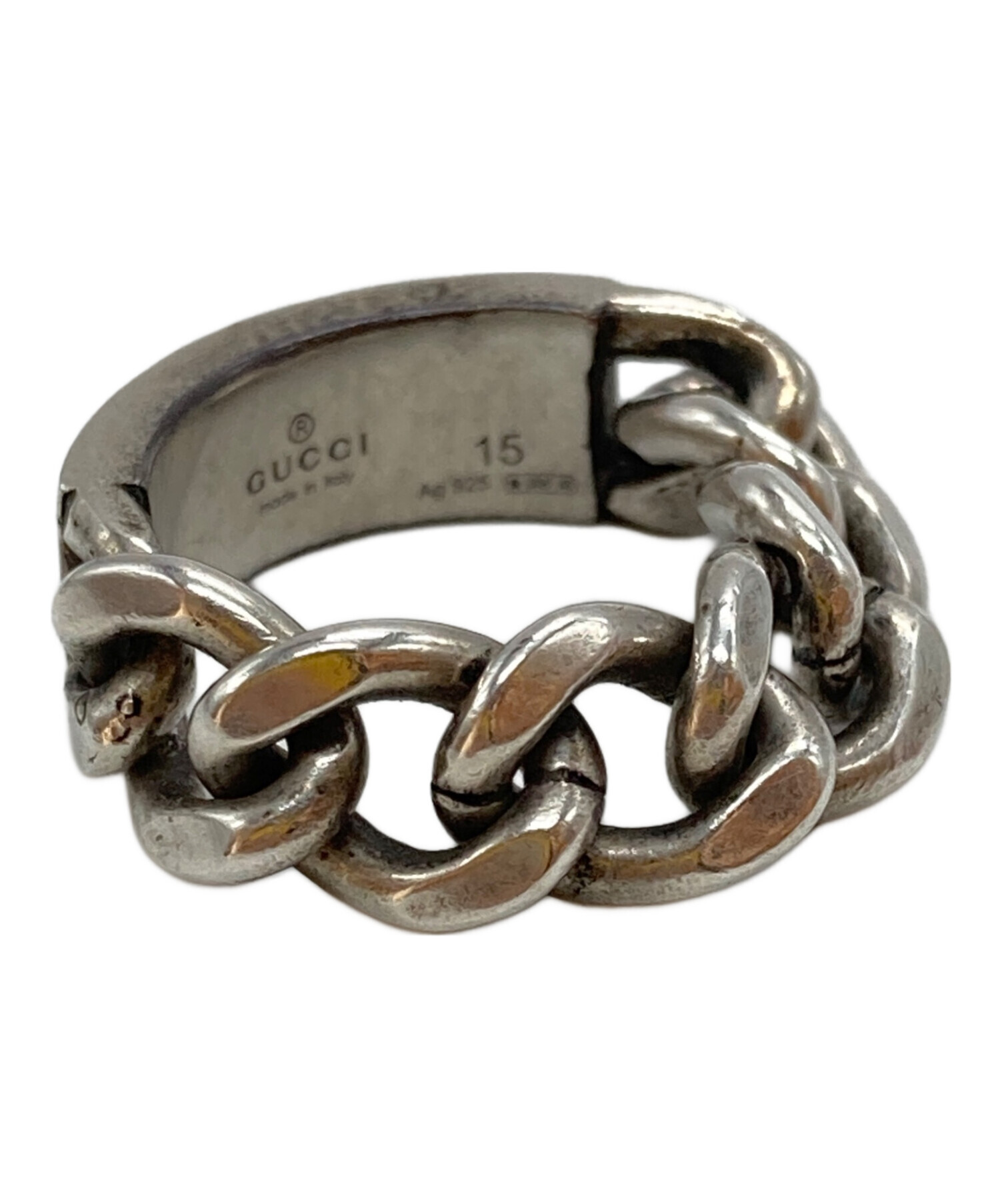 中古・古着通販】GUCCI (グッチ) チェーン×プレートリング シルバー 