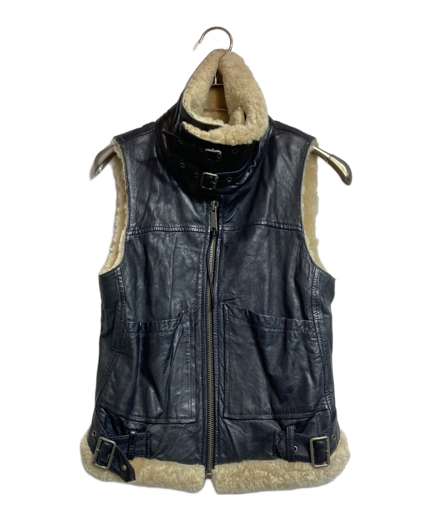 中古・古着通販】DIESEL (ディーゼル) ムートンベスト ブラック サイズ 