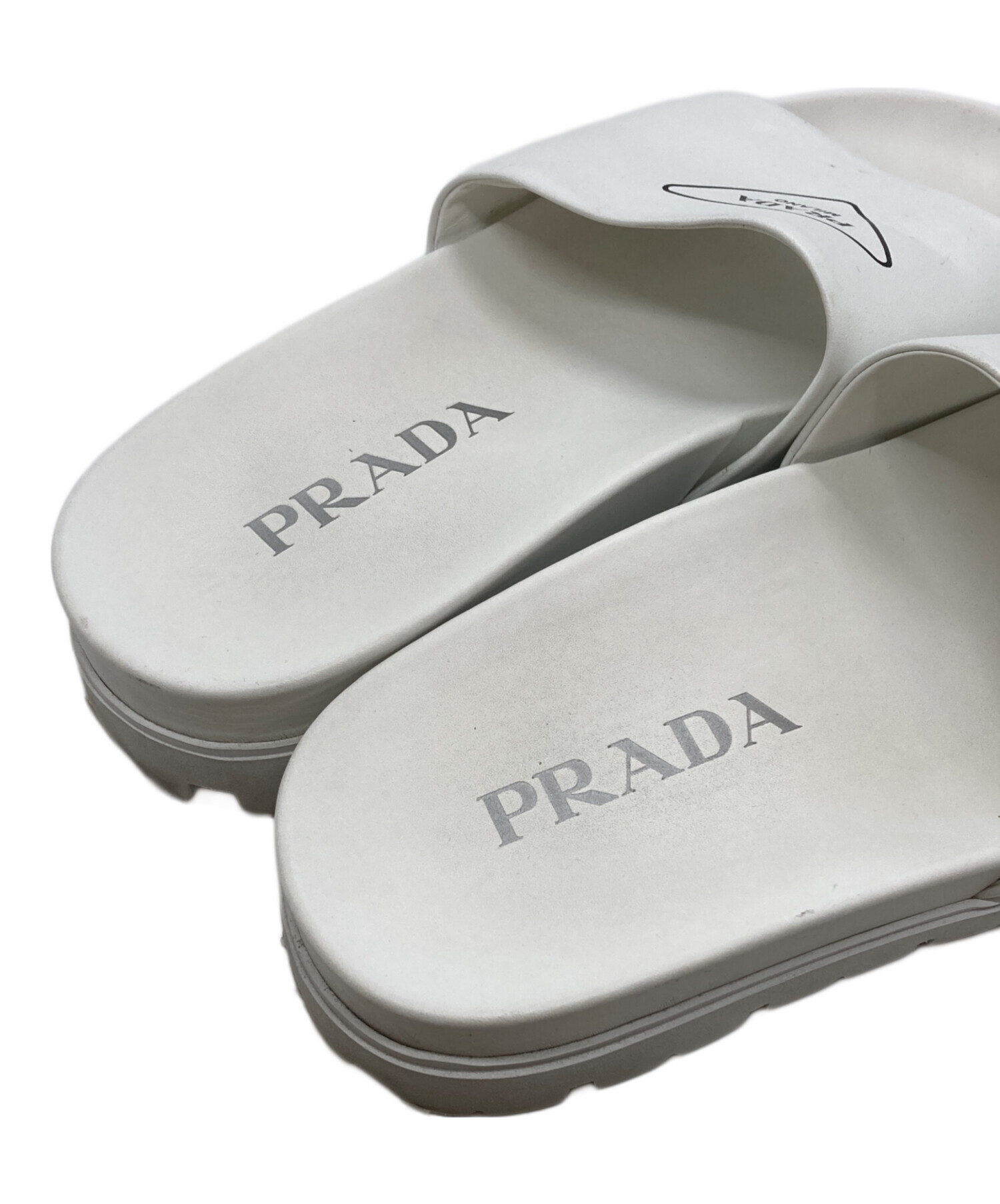 PRADA ホワイト スライドサンダル W) プラダ ソフトパッド スライドサンダル (白ナッパ