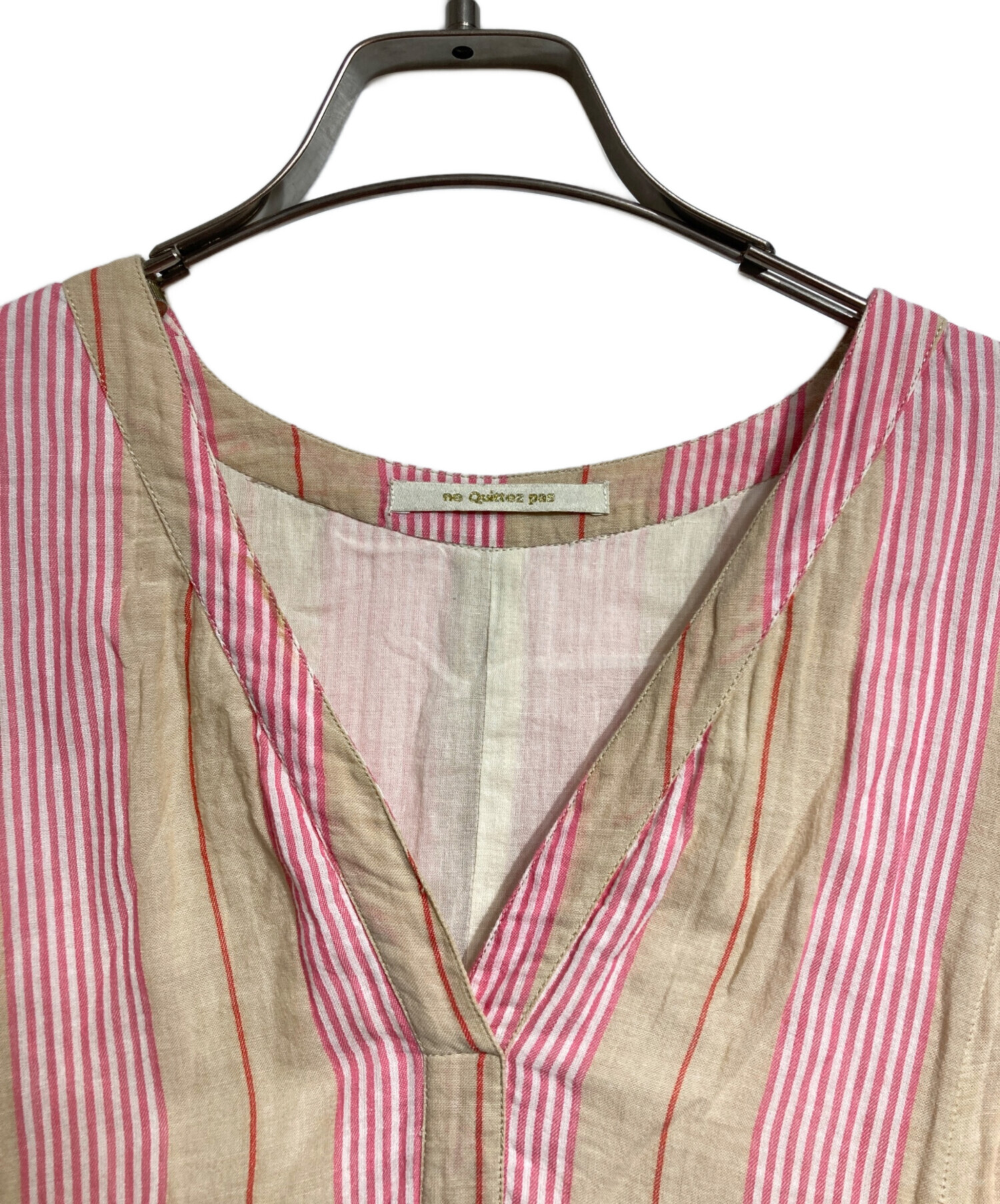 中古・古着通販】ne quittez pas (ヌキテパ) Cotton Stripe V Neck