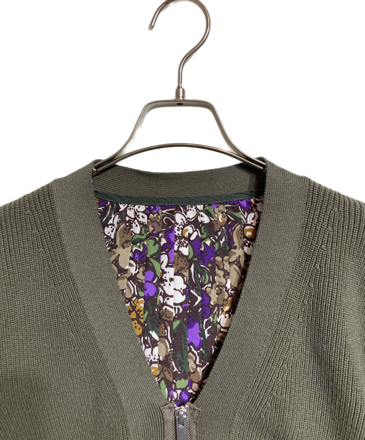 sacai ニット、オリーブグリーンとアイボリーのカーディガン 中古・古着通販】sacai (サカイ) ドッキングニットカーディガン