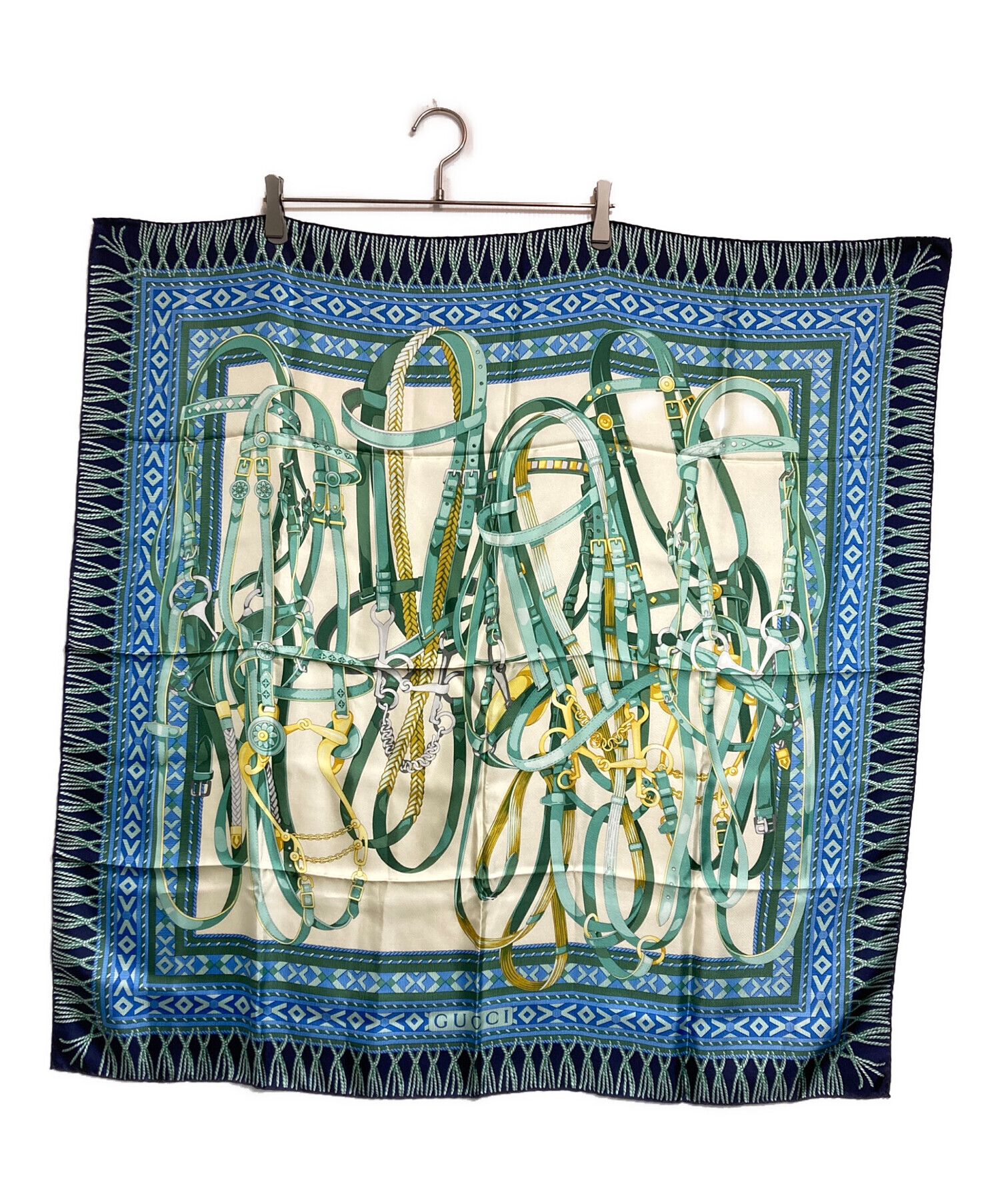 中古・古着通販】GUCCI (グッチ) シルクスカーフ ブルー×グリーン