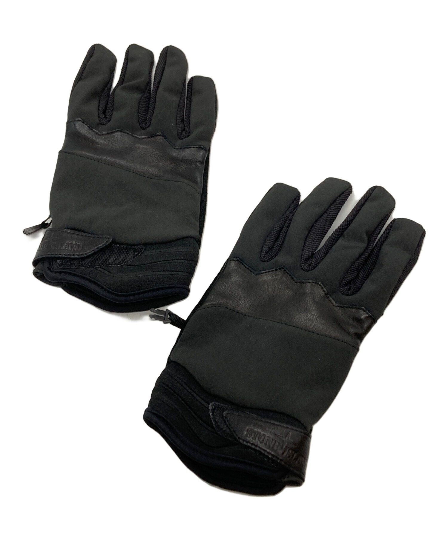 新品STONE  ブラック手袋 レザーグローブストーンアイランド 中古・古着通販】STONE ISLAND (ストーンアイランド) 手袋 ブラック