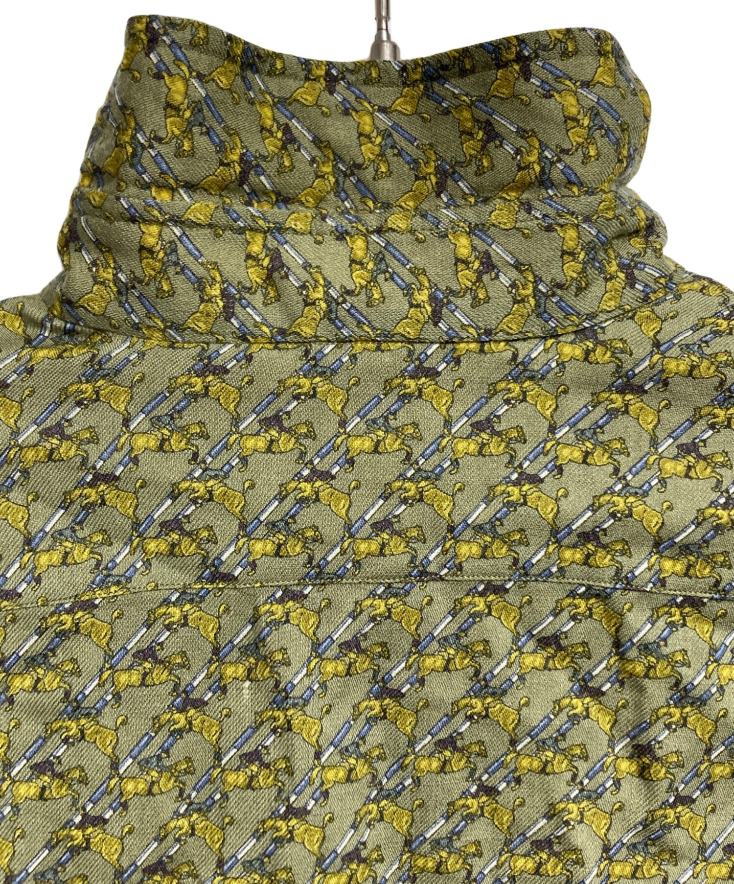 HERMES PARIS 長袖　シャツ　フランス製　黄緑　シルク　サイズ42 中古・古着通販】HERMES (エルメス) セリエボタン総柄ウールシャツ