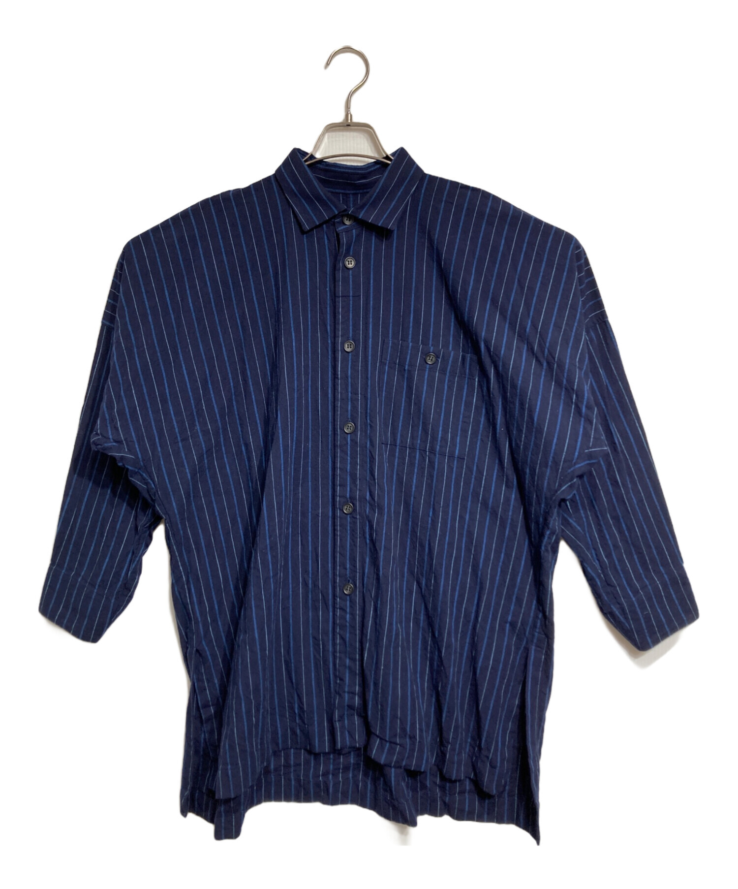ISSEY MIYAKE MEN ストライプ 長袖シャツ ISSEY MIYAKE MEN WHITE LABEL Sleeve Switching Striped Shirt Navy