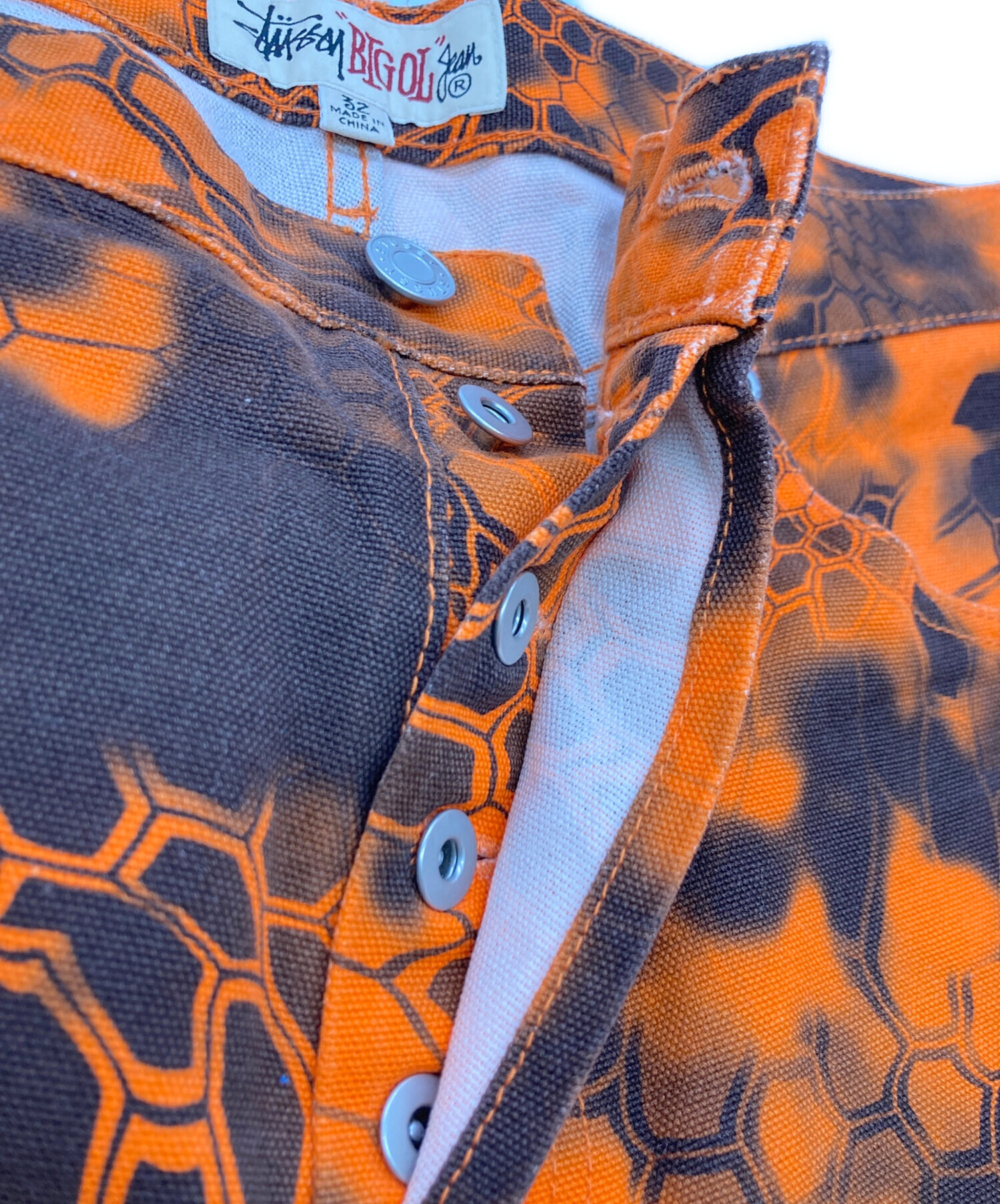 極太00s OLD STUSSY W32 バギーカーゴパンツ オフホワイトY2K 黒タグ 80s OLD STUSSY オールド ステューシー ホワイトデニム バギー