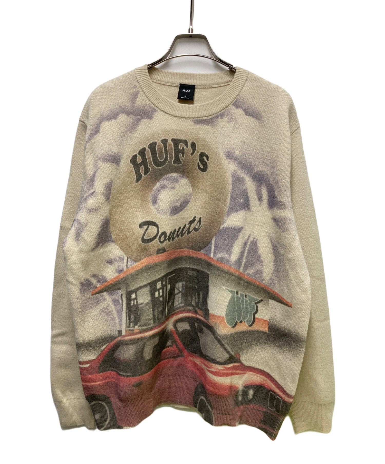 中古・古着通販】HUF (ハフ) ドーナツプリントニット ベージュ