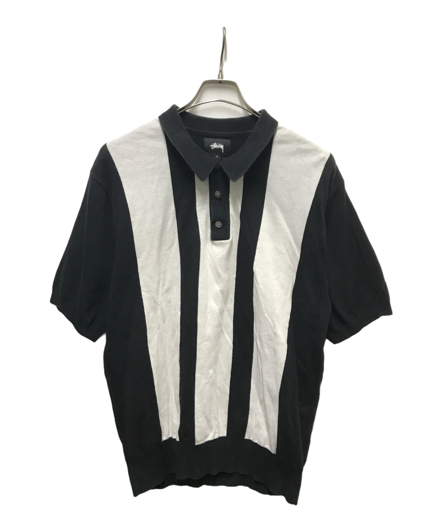 Stussy ニットポロ　SS Mサイズ 中古・古着通販】stussy (ステューシー) ニットポロシャツ ブラック
