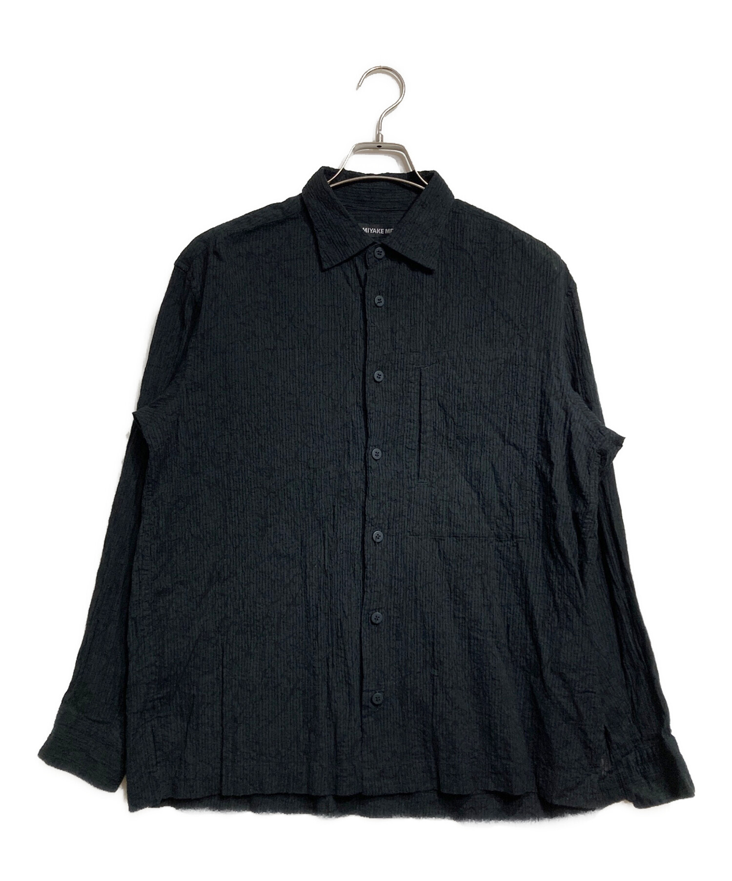 ISSEY MIYAKE MEN プリーツ シワ加工 シャツ ブラック 中古・古着通販】ISSEY MIYAKE MEN (イッセイミヤケメン) シワプリーツ