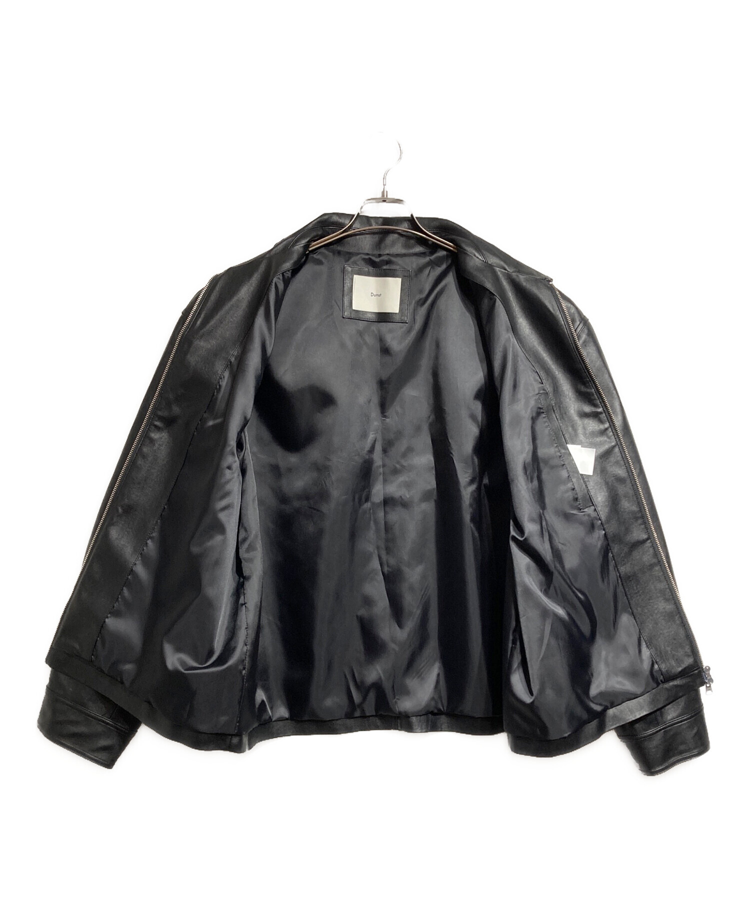 Dunst ファー付き黒レザージャケット 裏ファー]2WAYヴィンテージライクファー付フェイクレザージャケット