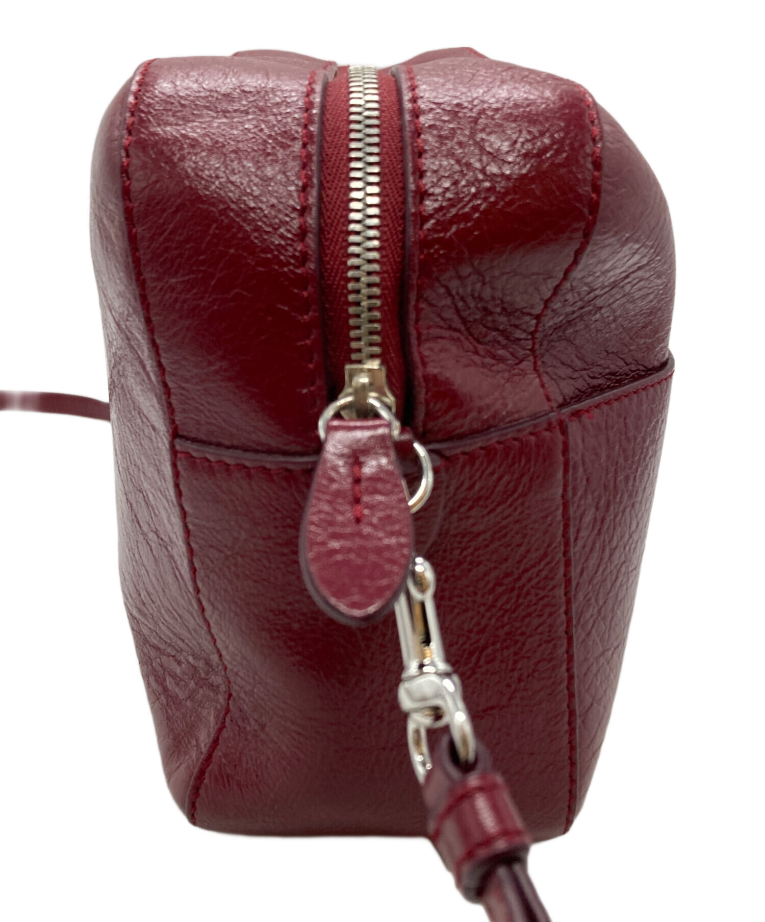 美品 J&M DAVIDSON ペブルレザー チェーン ショルダーバッグ レッド 