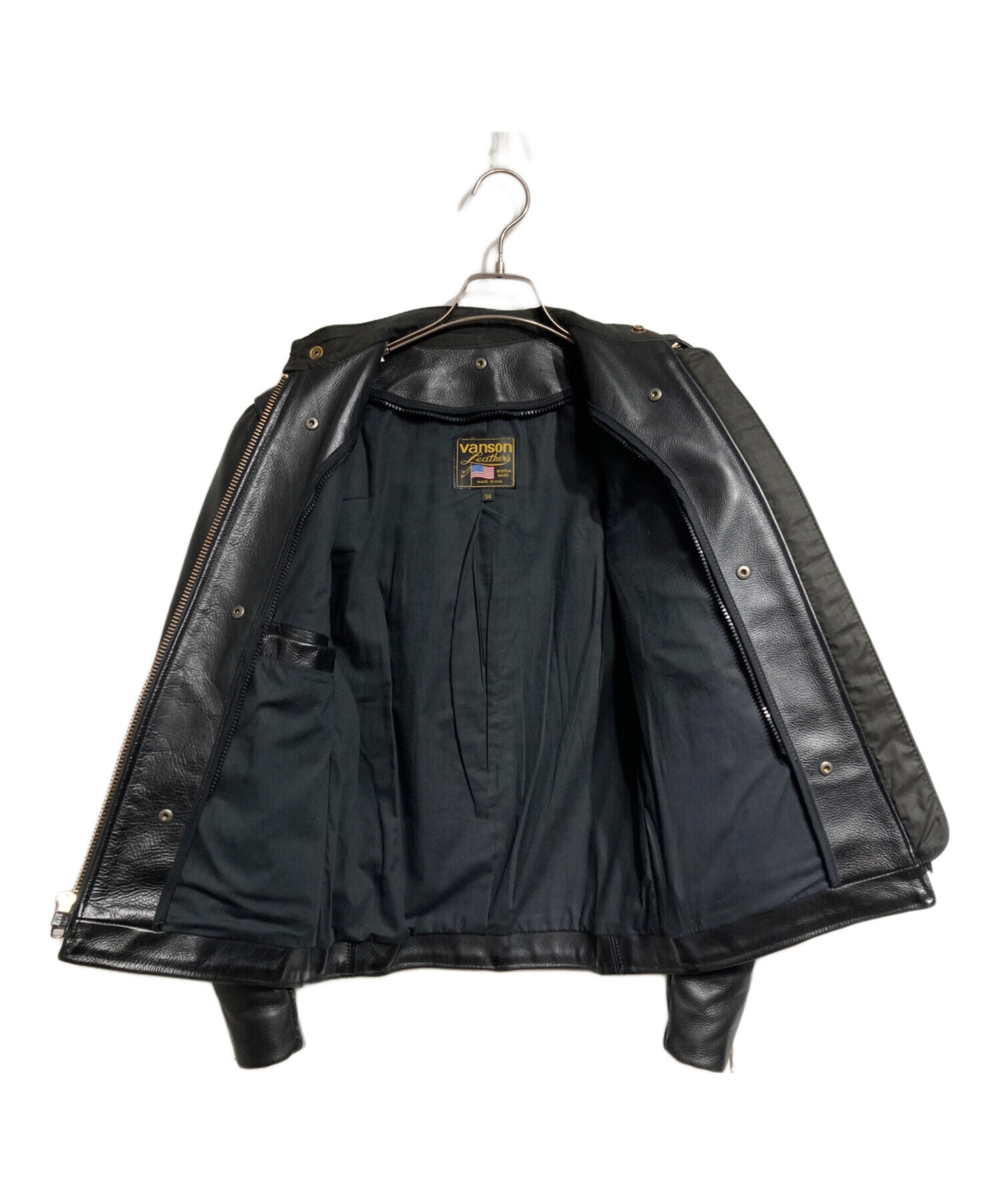 vanson leathers シングルライダース 黒 34 中古・古着通販】VANSON (バンソン) シングルライダースジャケット