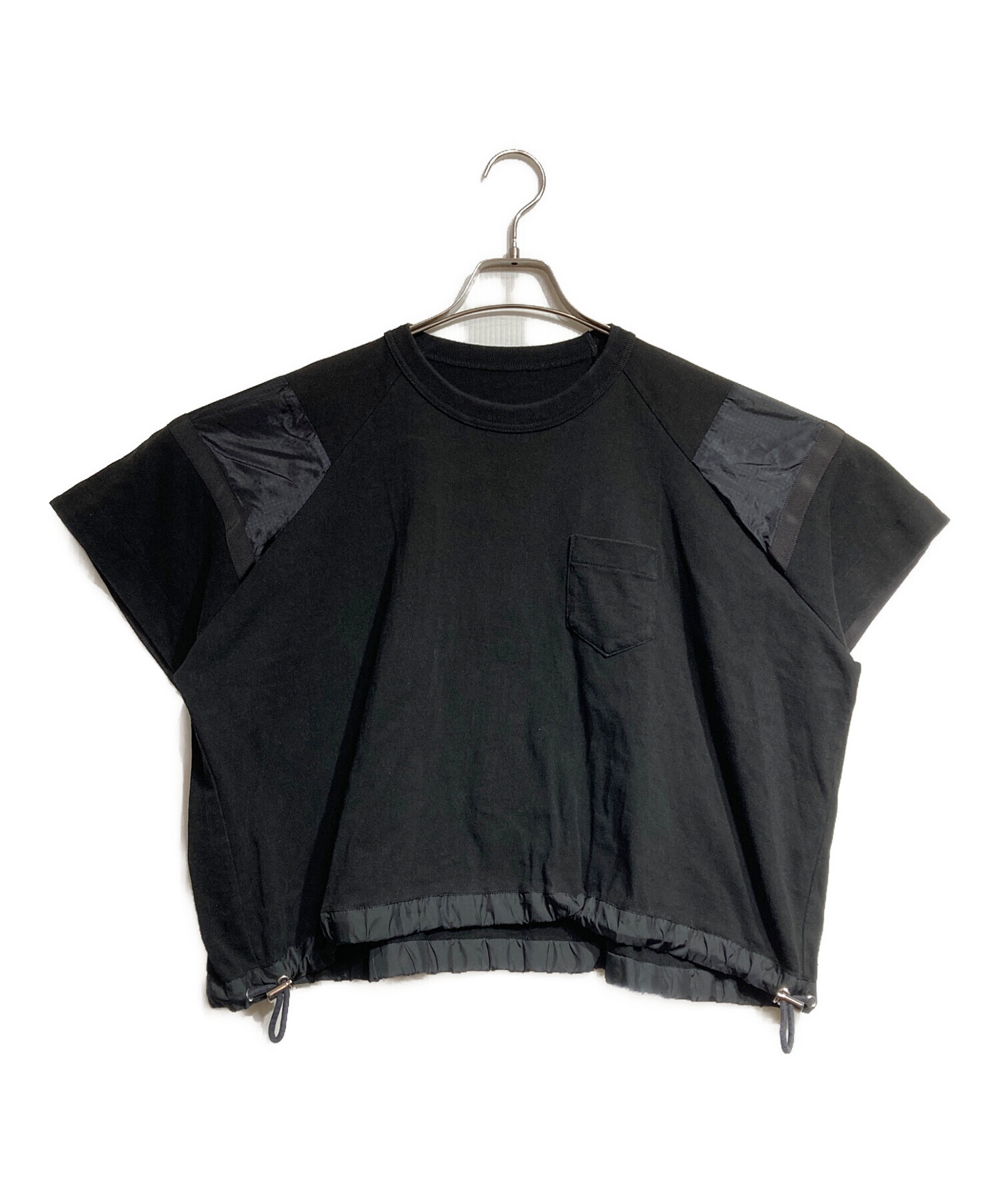 sacai トップス 1 黒 高級ブランド アパレル 大人気 半袖 パフスリーブ 中古・古着通販】sacai (サカイ) ドローコードクロップドTシャツ