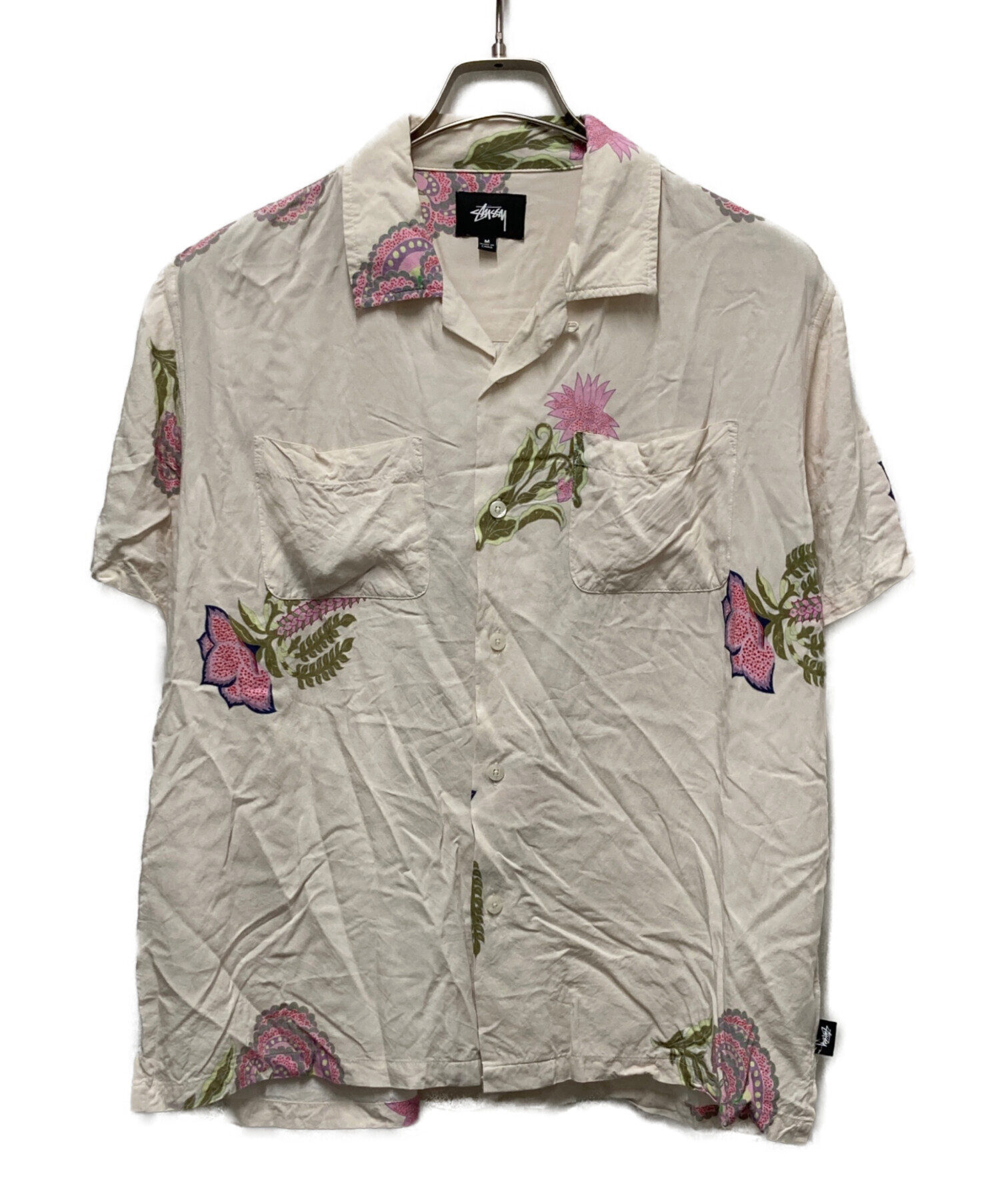 【希少】STUSSY 鶴 和柄 開襟シャツ 半袖 レーヨン 黒 M 中古・古着通販】stussy (ステューシー) 開襟レーヨンS/Sシャツ
