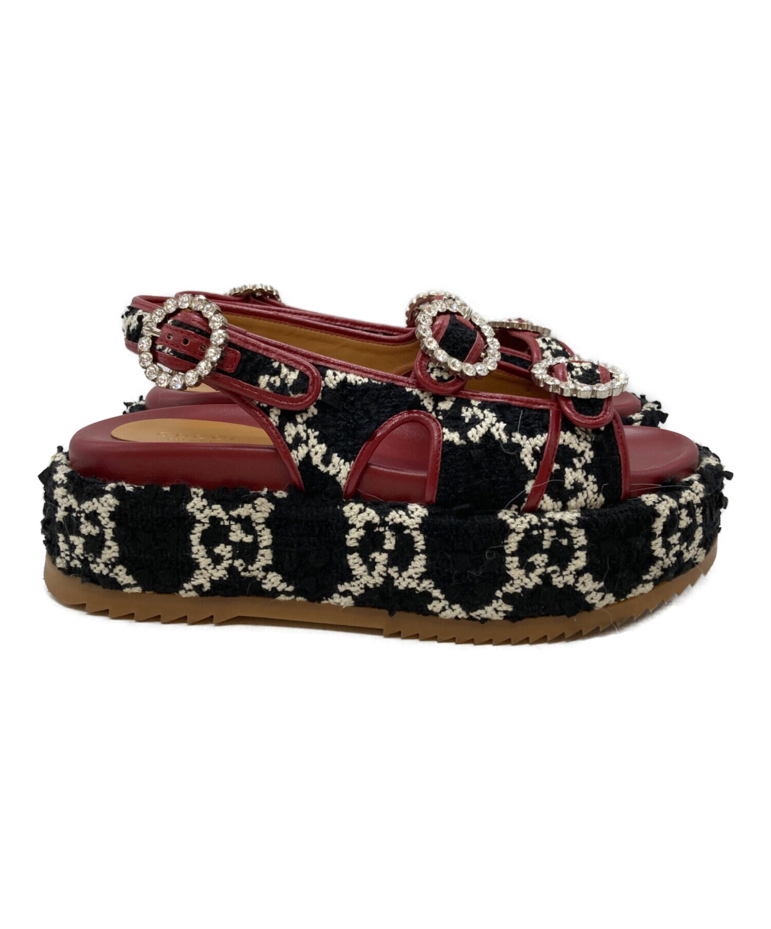 GUCCI プラットフォームサンダル スタッズ GGロゴ 中古・古着通販】GUCCI (グッチ) GGツイード プラットフォーム