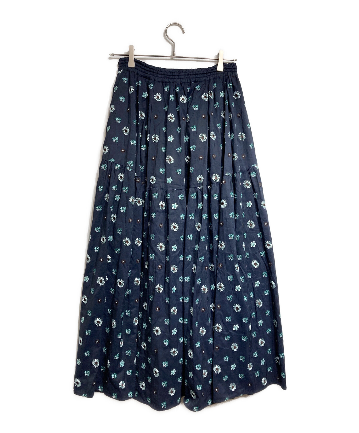 ドゥロワー美品ブルーパープル系小花柄シルクコットンフレアスカート 中古・古着通販】DRAWER (ドゥロワー) コットン×シルクエンブロイ