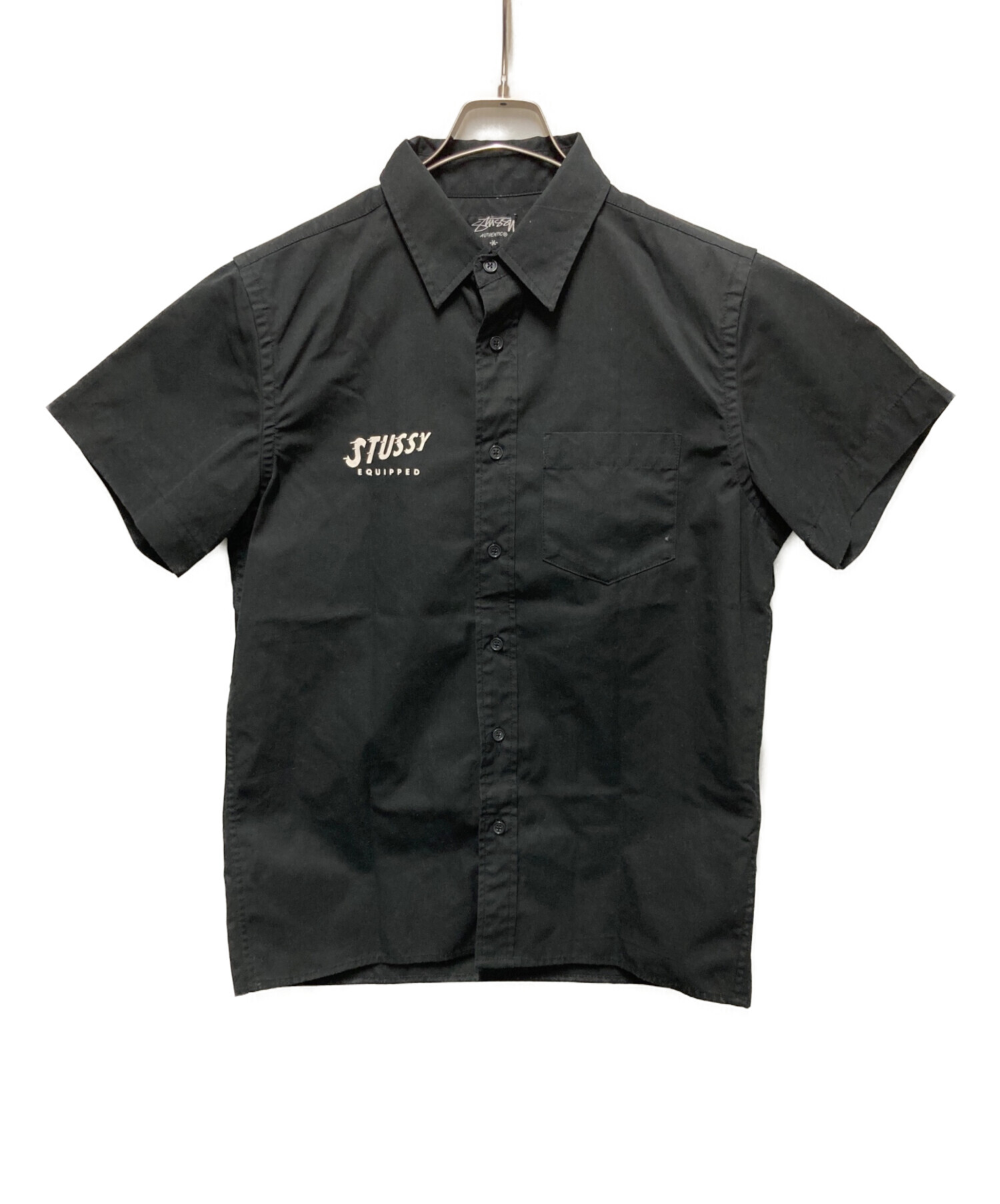 1026【入手困難】ステューシー♤ビッグロゴ　半袖ワークシャツ　即完売品　美品 中古・古着通販】stussy (ステューシー) S/Sワークシャツ ブラック