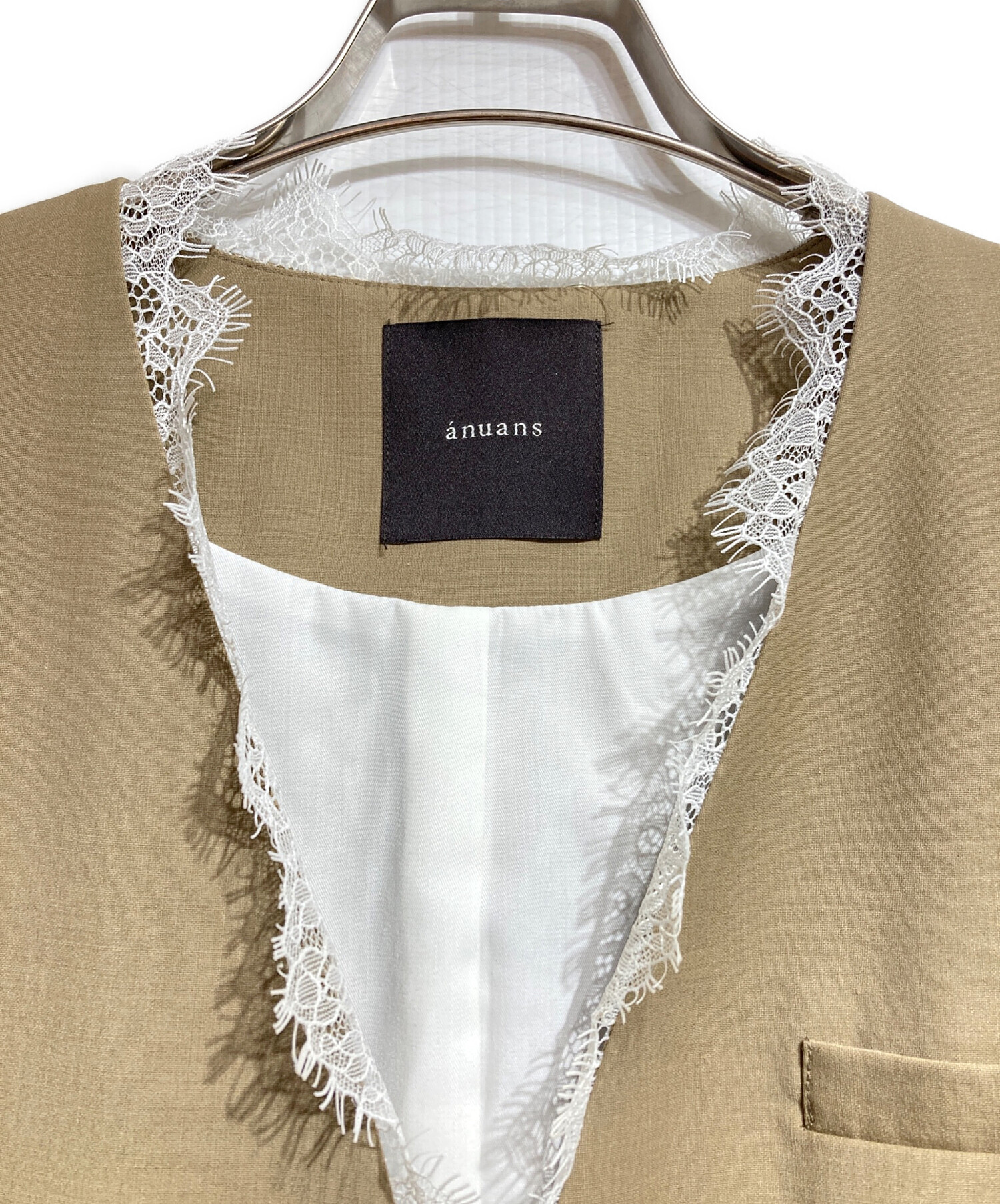 中古・古着通販】anuans (アニュアンス) レーストリムノーカラー