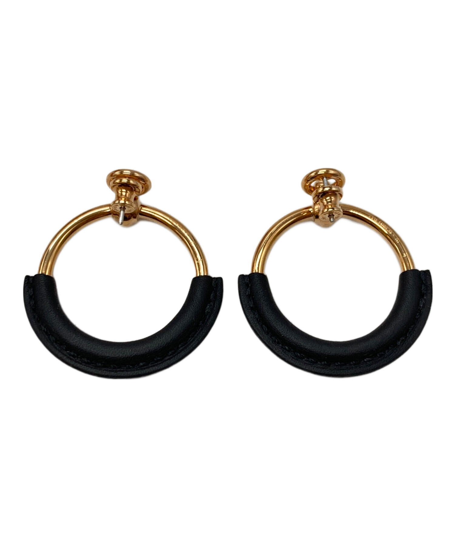 エルメス ピアス 両耳 ブラック×ゴールド 中古・古着通販】HERMES (エルメス) ループグランピアス/Loop Earrings