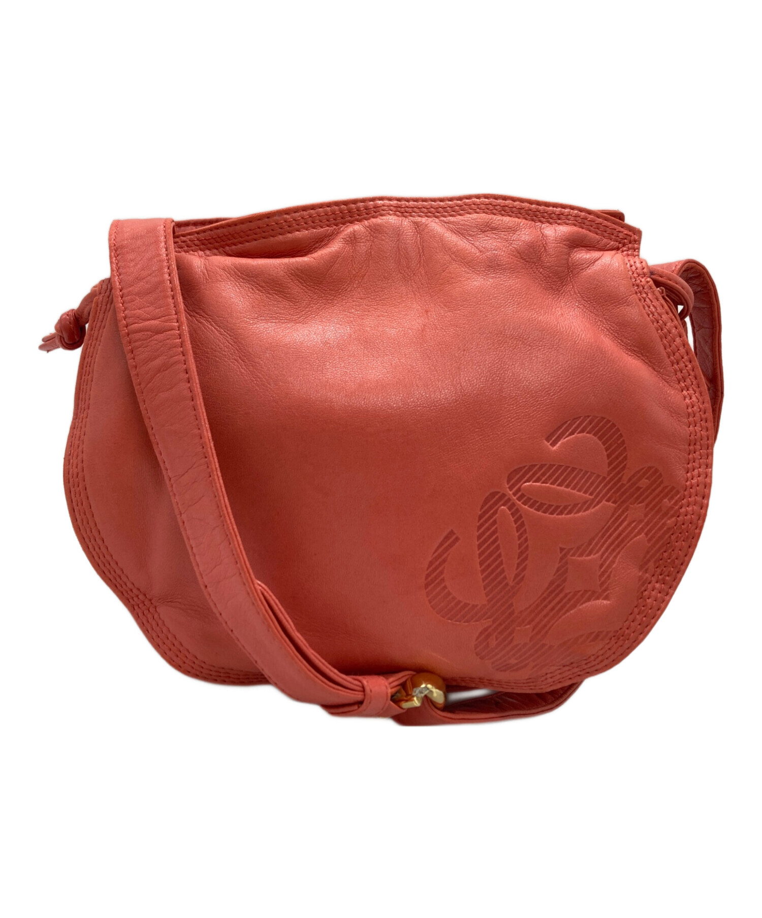 LOEWE アナグラム ナッパレザー 巾着 ショルダーバッグ レッド 中古・古着通販】LOEWE (ロエベ) アナグラムエンボスナッパレザー