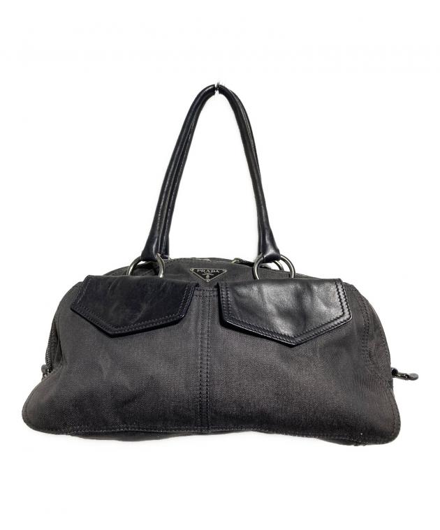 プラダ・キャンバスボストン・美品 中古・古着通販】PRADA (プラダ) キャンバス×レザー切替ミニボストン