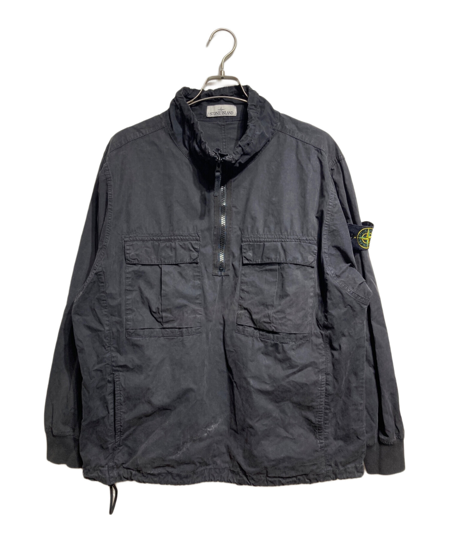 ストーンアイランド フーデッドアノラック オーバーシャツ ブラック L 中古・古着通販】STONE ISLAND (ストーンアイランド) コットン