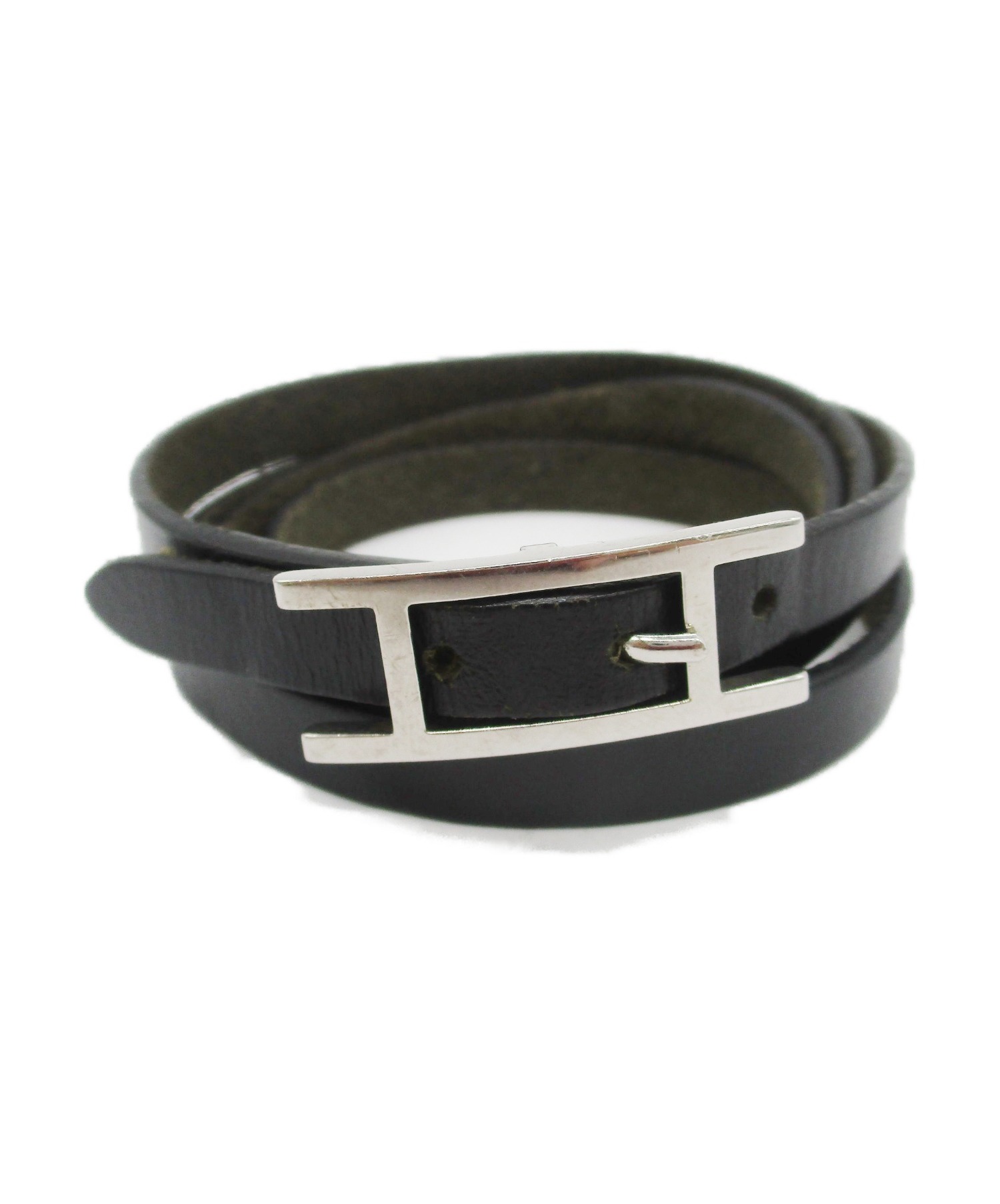 中古・古着通販】HERMES (エルメス) レザーブレスレット ブラック