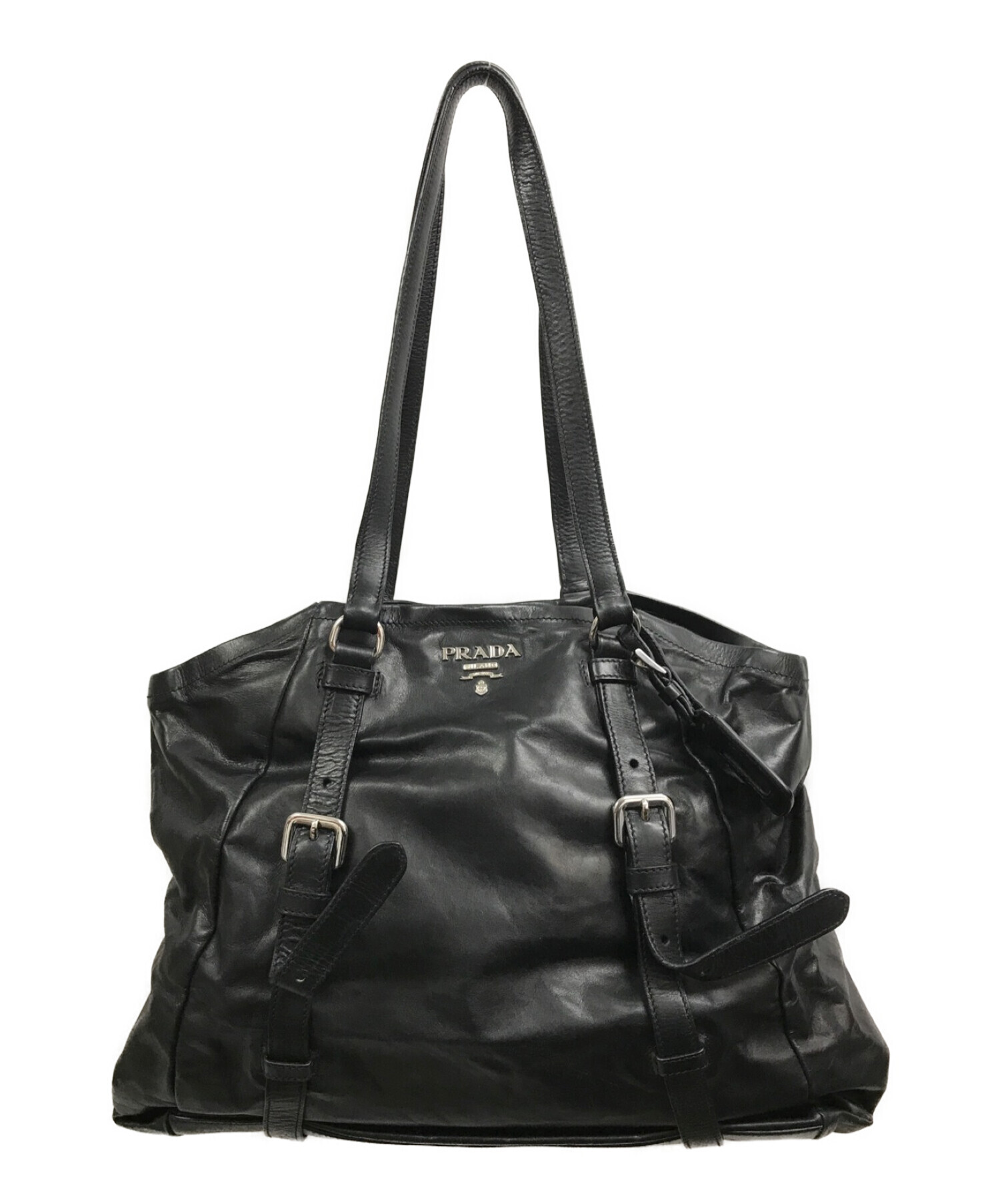 PRADA プラダ ミディアム レザー トートバッグ ハンドバッグ ブラック