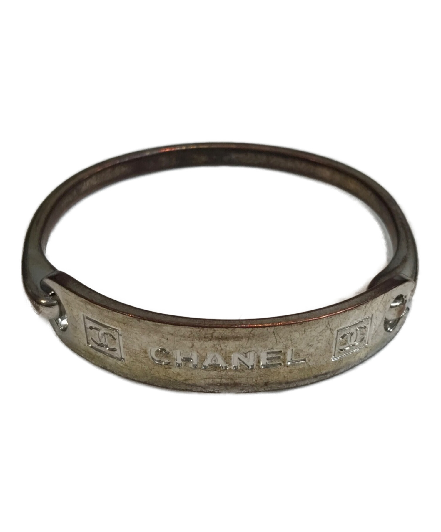 ビンテージ】CHANEL シルバー バングル ブレスレット シャネル ロゴ