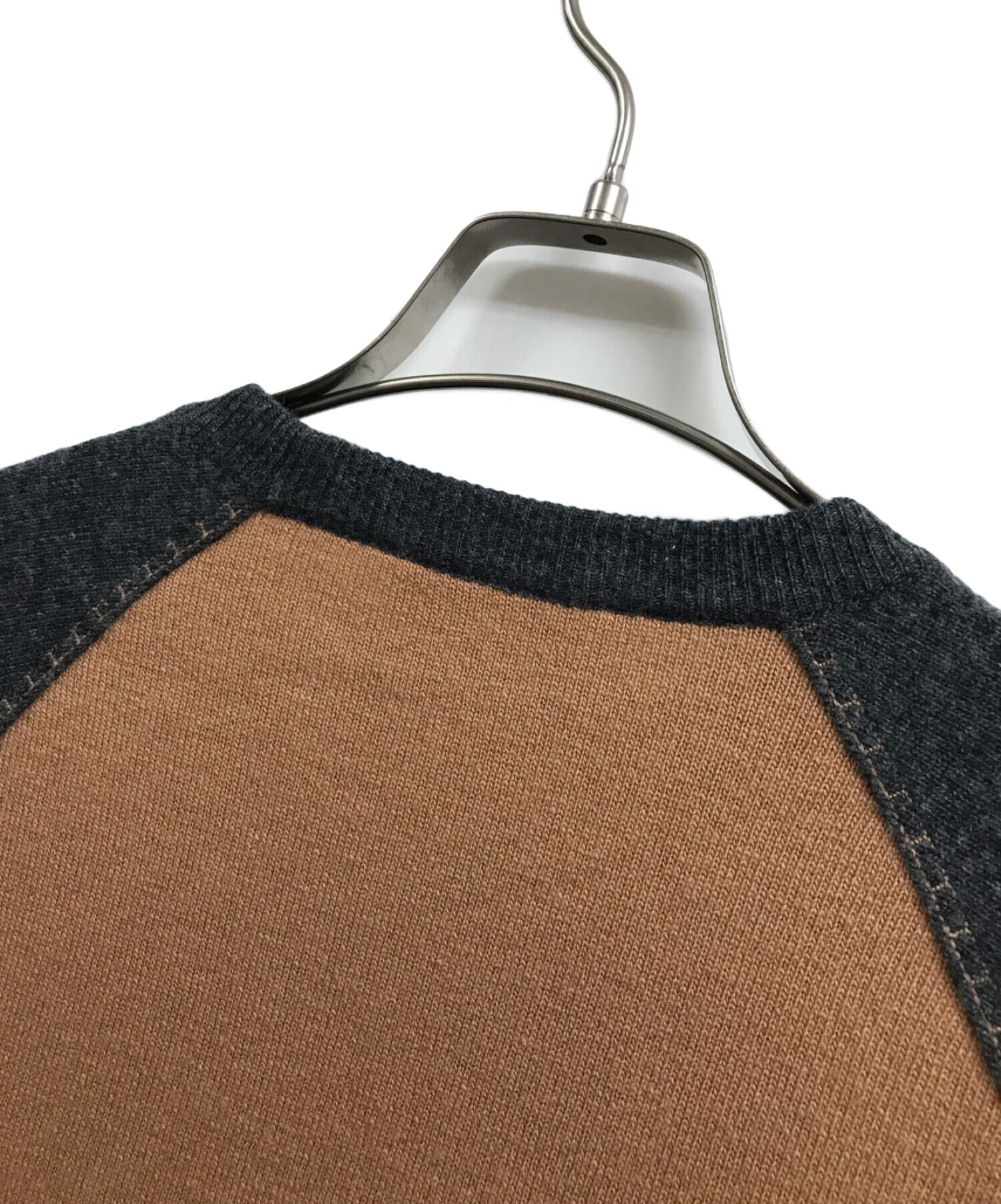 カシミア混●HERMES ラグランニット セーター M グレー バイカラー カシミア混○HERMES ラグランニット セーター M グレー バイ