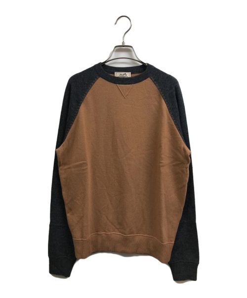 カシミア混●HERMES ラグランニット セーター M グレー バイカラー カシミア混○HERMES ラグランニット セーター M グレー バイ