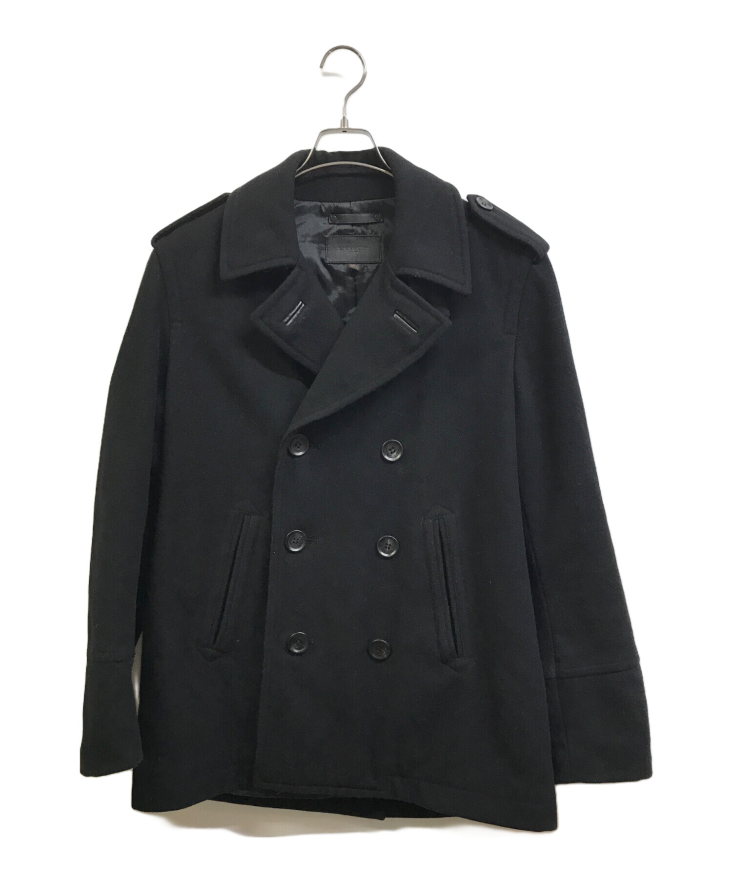 [ほぼ未使用] コーチ COACH Pコート サイズM相当 黒 中古・古着通販】COACH (コーチ) Pコート ブラック サイズ:S