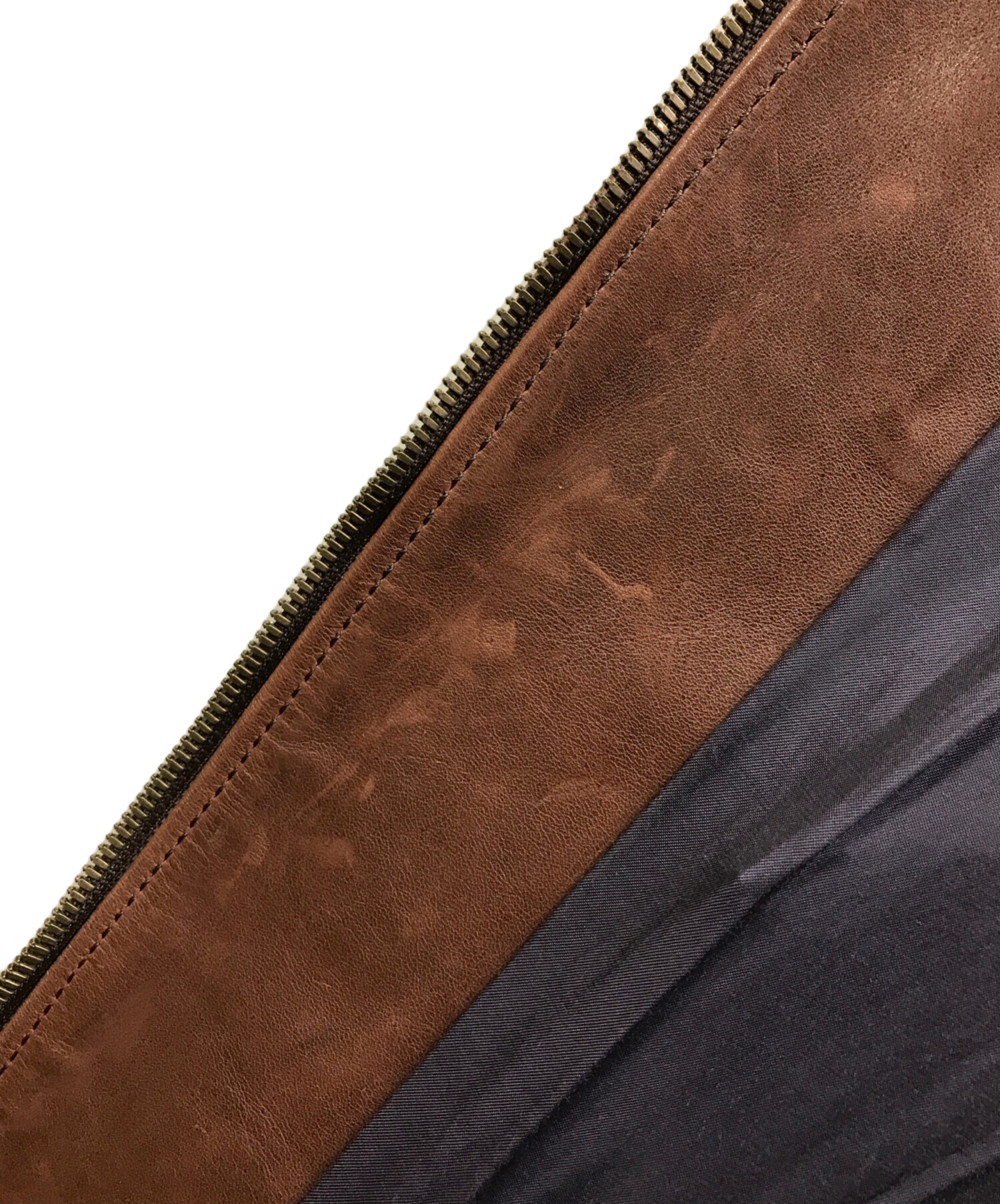 needles ブラウン ジップアップレザージャケット 中古・古着通販】Needles (ニードルズ) ノーカラーホースレザー