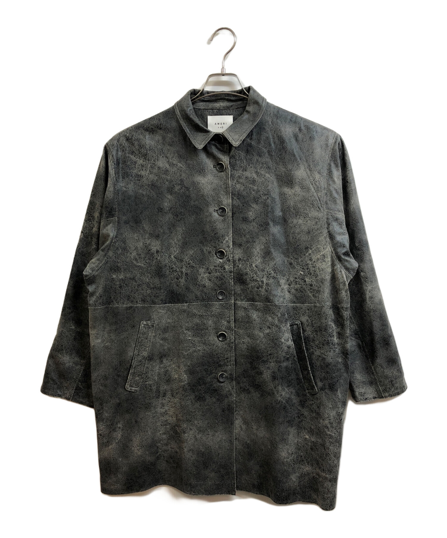 中古・古着通販】Ameri (アメリ) CRUSHED LEATHER COAT ブラック