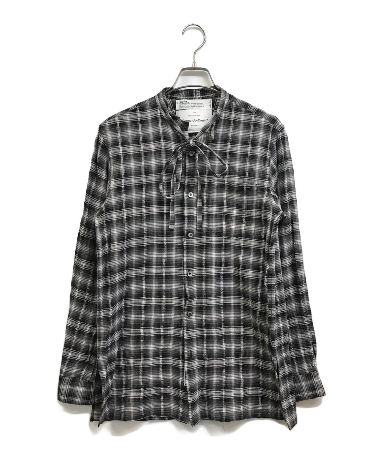 DAIRIKU 23AW Ribbon Tie Check Shirt ダイリク 中古・古着通販】DAIRIKU (ダイリク) 23AWRibbon Tie Check Shirt