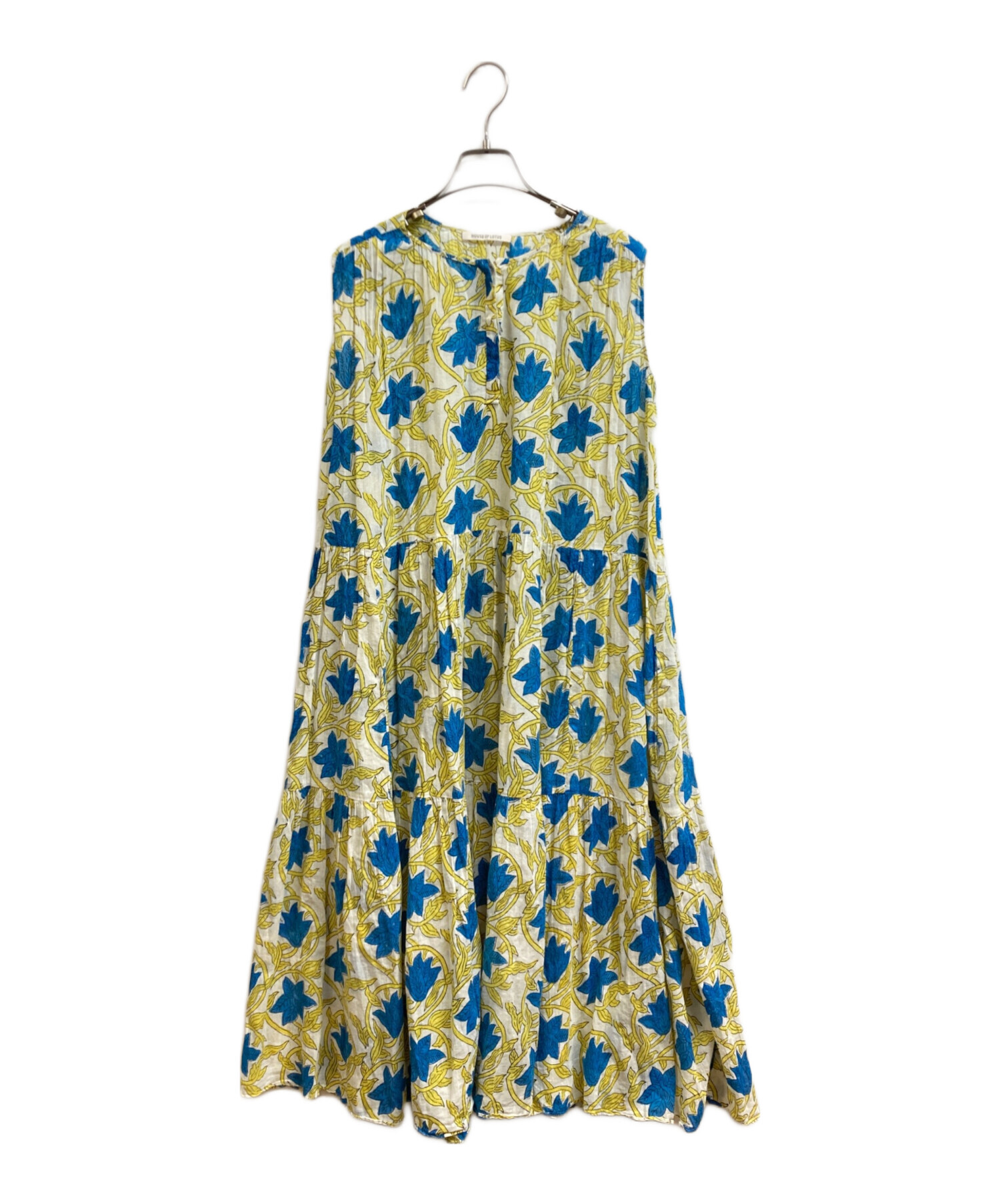 美品✨ハウスオブロータス　花柄ワンピース　イエロー　ブルー　M 美品✨ハウスオブロータス花柄ワンピースイエローブルーM