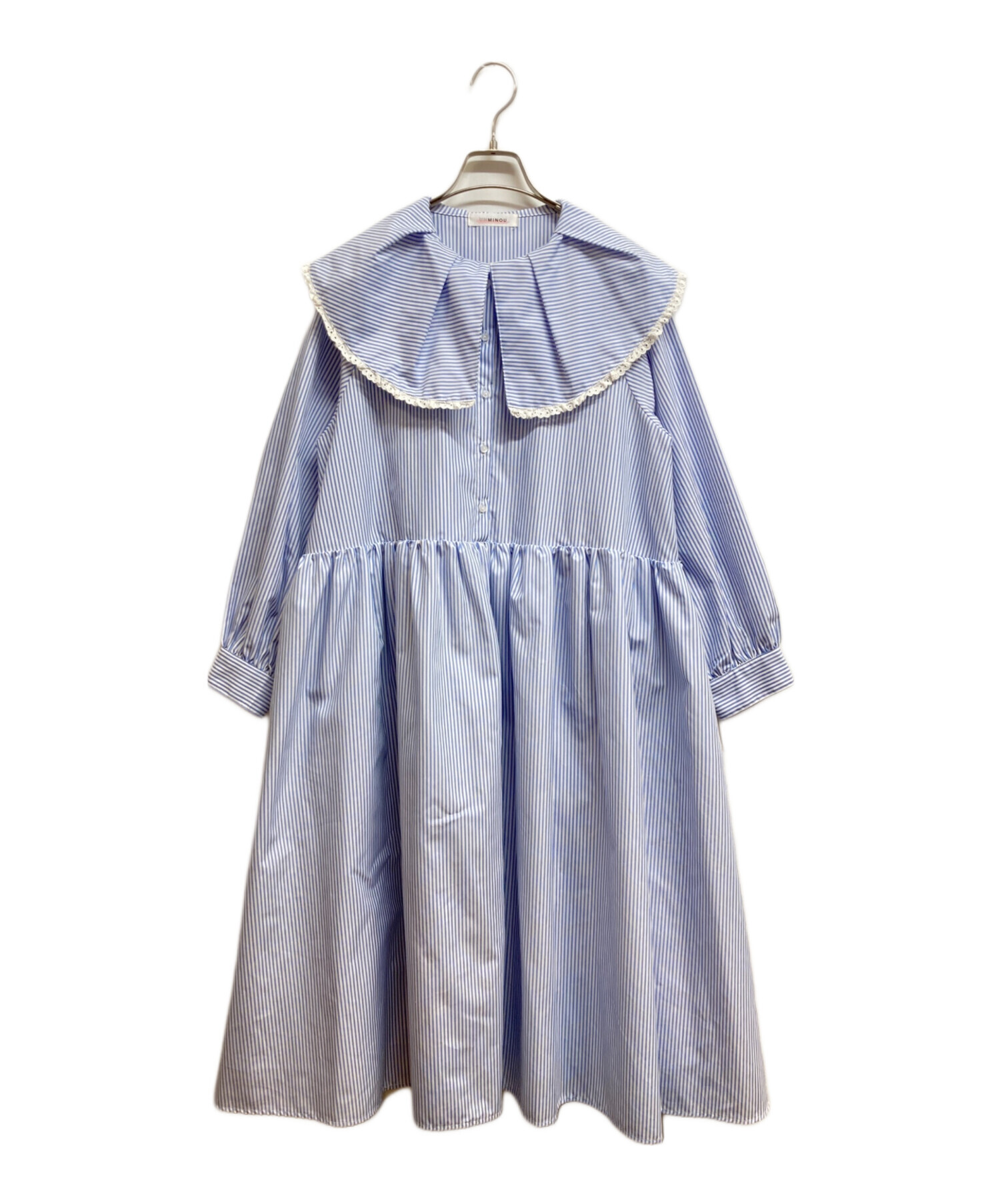 中古・古着通販】UNMINOU (アンミヌ) フリルカラーシャツドレス ブルー 