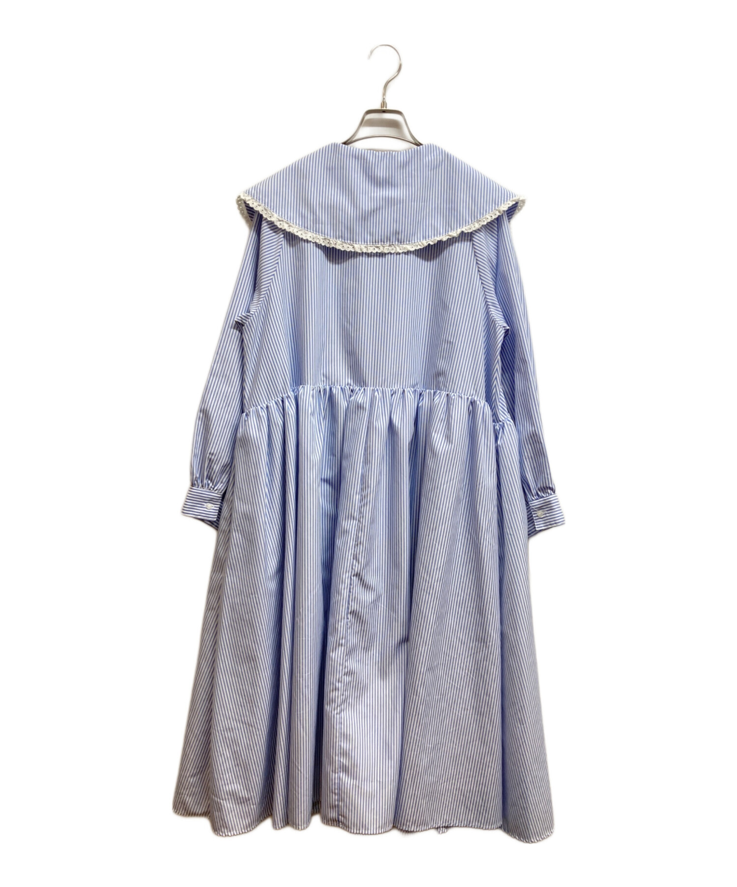 中古・古着通販】UNMINOU (アンミヌ) フリルカラーシャツドレス ブルー