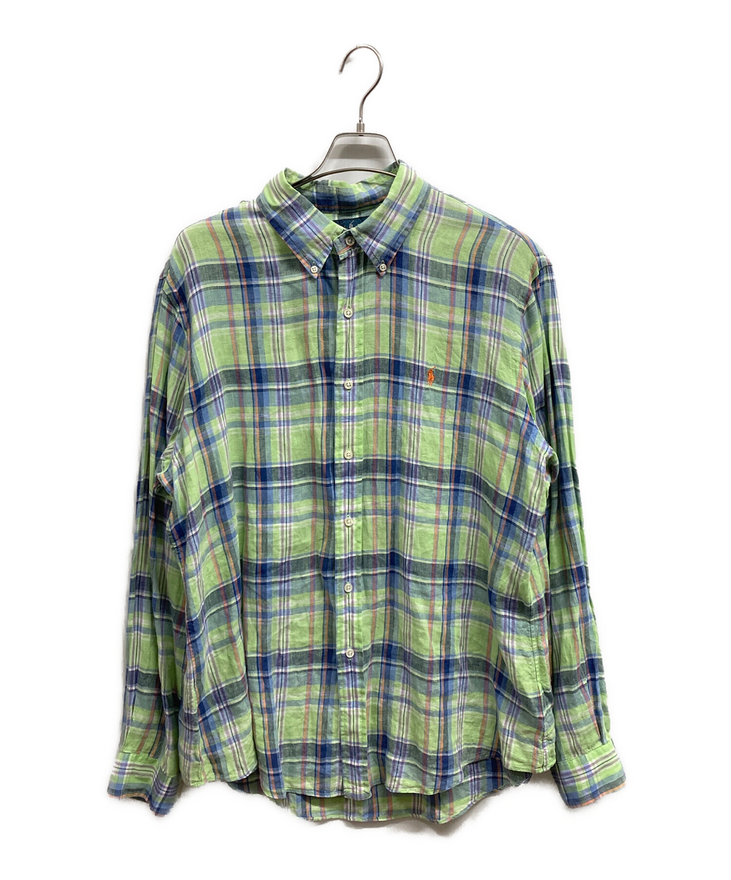 美品✨ラルフローレン リネンシャツ XL グリーン チェック オーバーサイズ 中古・古着通販】RALPH LAUREN (ラルフローレン) リネンチェックシャツ
