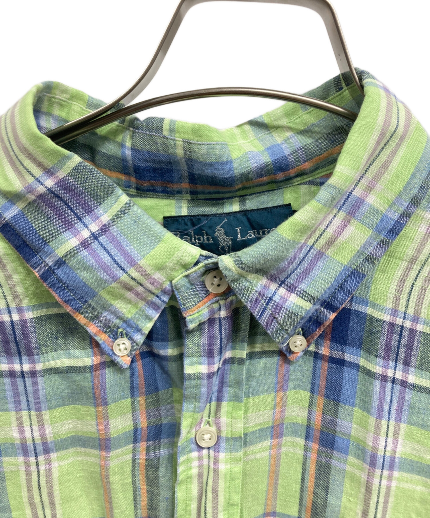 美品✨ラルフローレン リネンシャツ XL グリーン チェック オーバーサイズ 中古・古着通販】RALPH LAUREN (ラルフローレン) リネンチェックシャツ