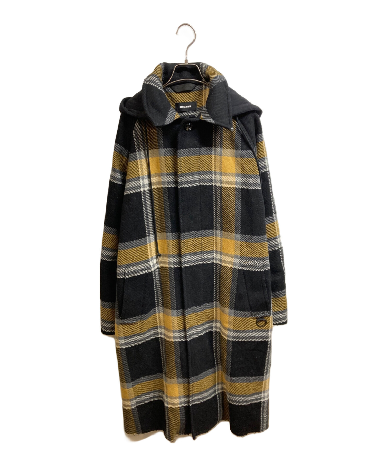中古・古着通販】DIESEL (ディーゼル) チェックロングコート ブラック