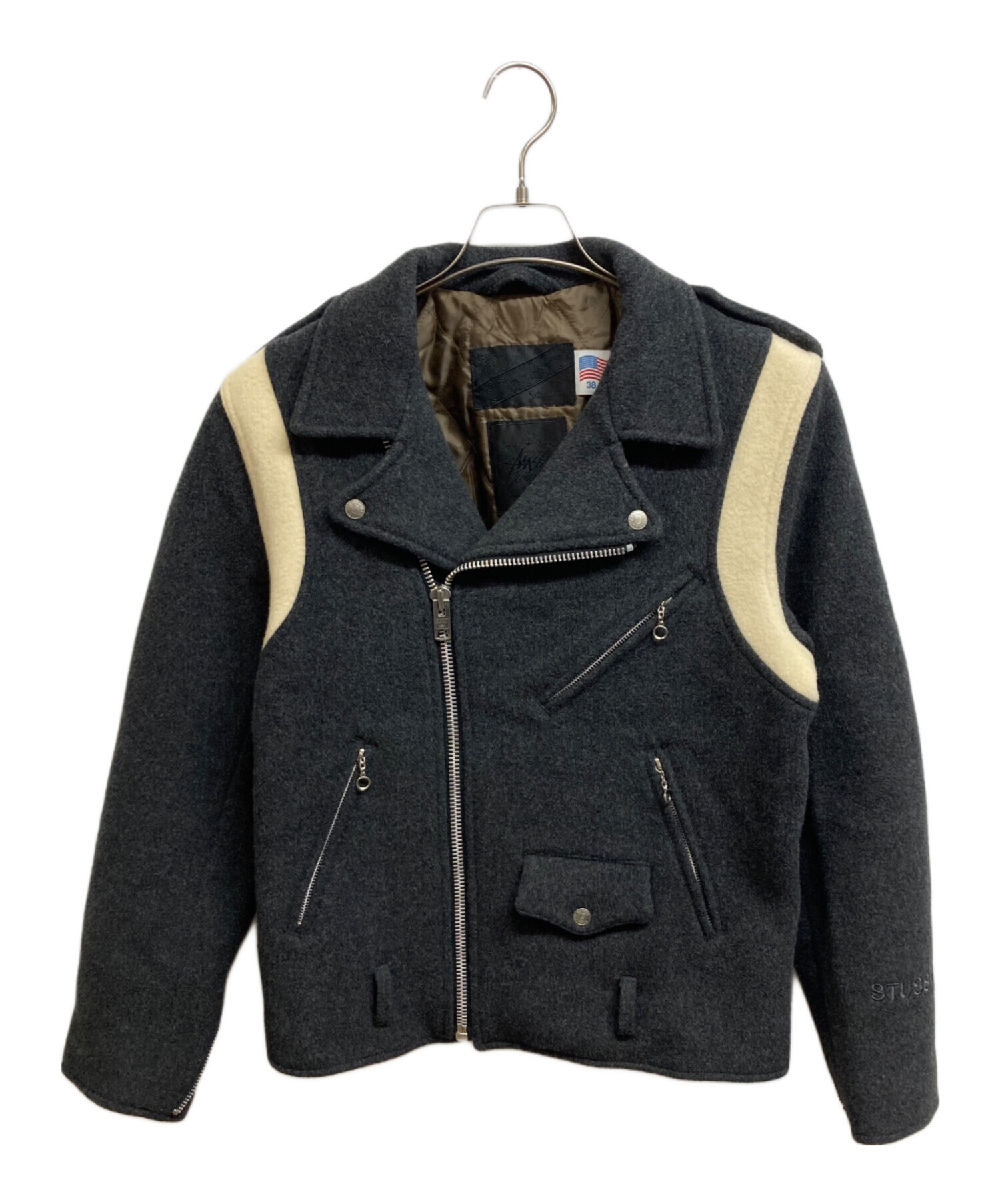 stussy × schott　ライダースジャケット　ネイビー レア デッドストック 【米国製】Stussy x Schott レザーライダース